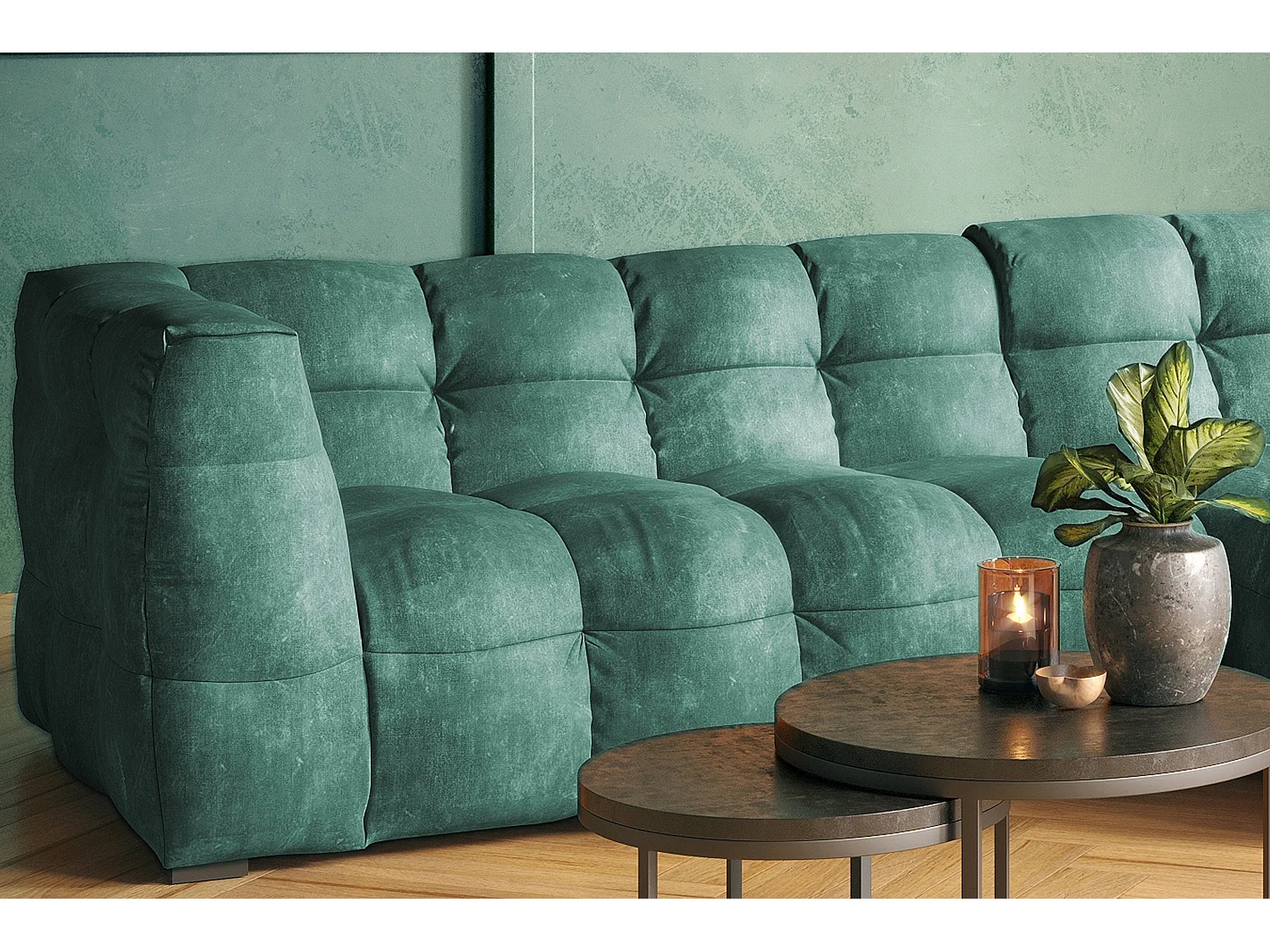 Ecksofa - Petrol Velvet - ROSARIO