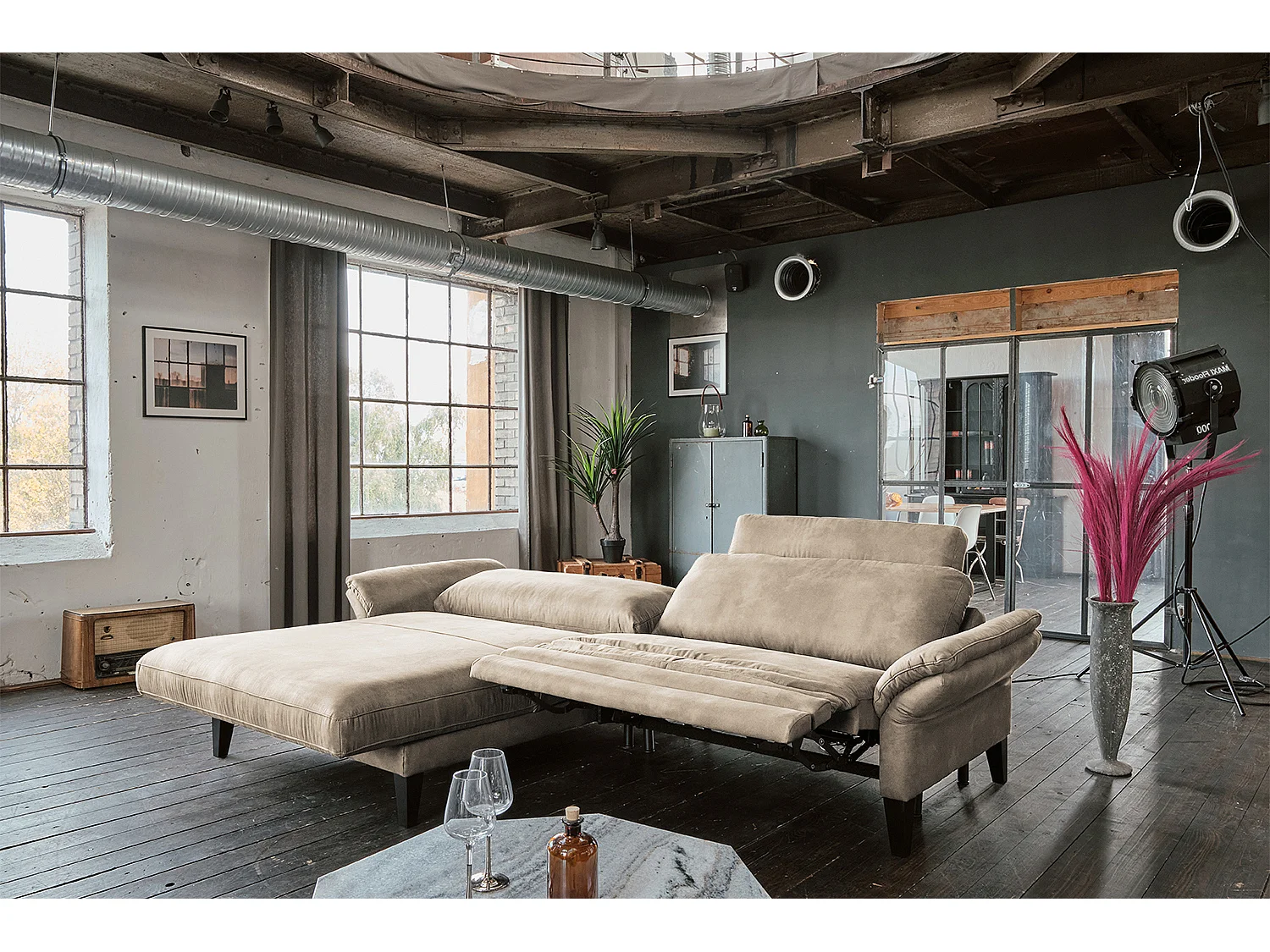 Ecksofa - Beige Webstoff - MALTA