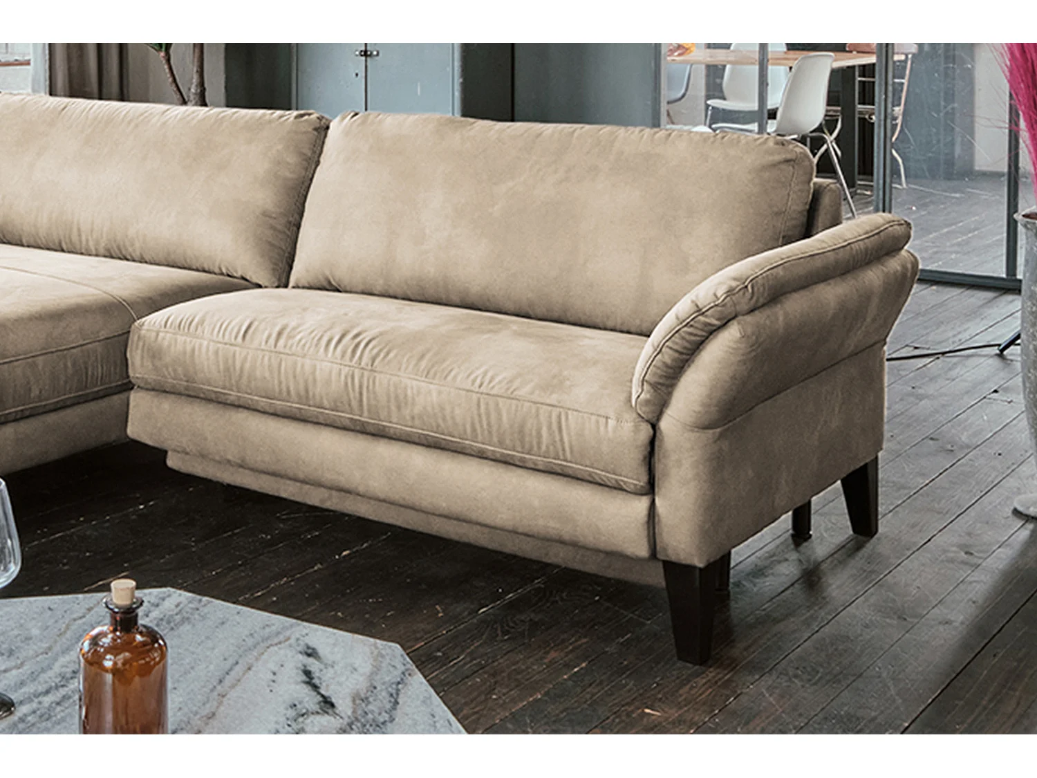 Ecksofa - Beige Webstoff - MALTA