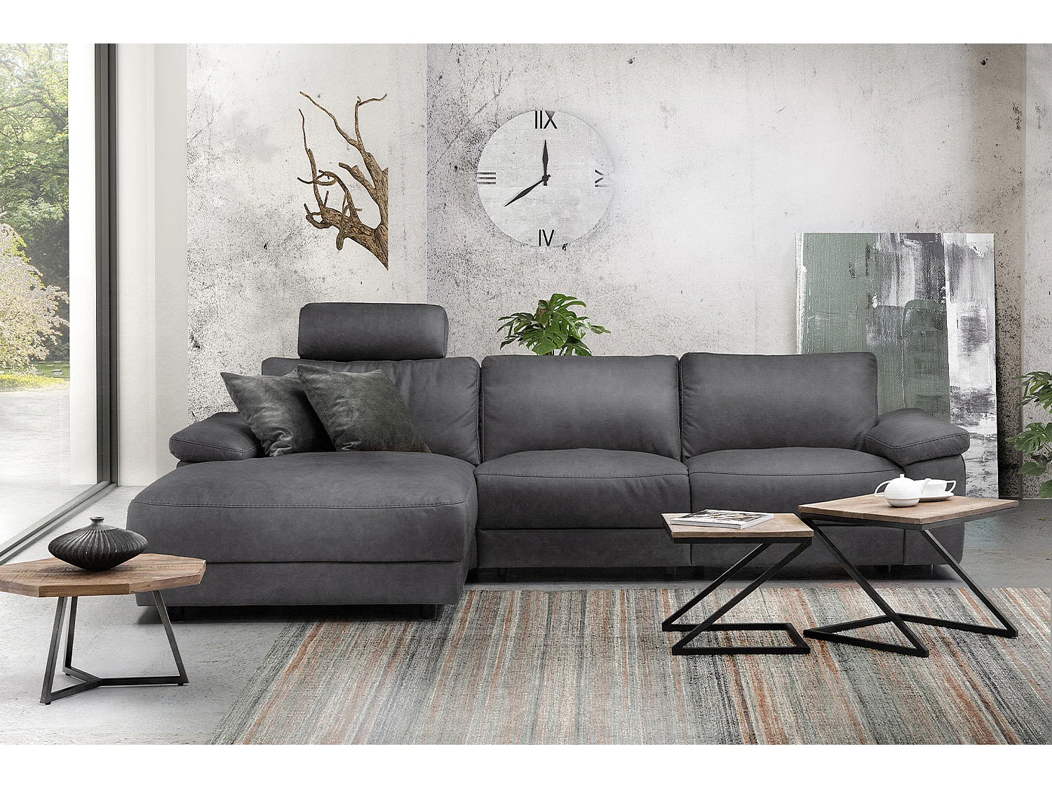 Ecksofa - Grau Webstoff - LOLA