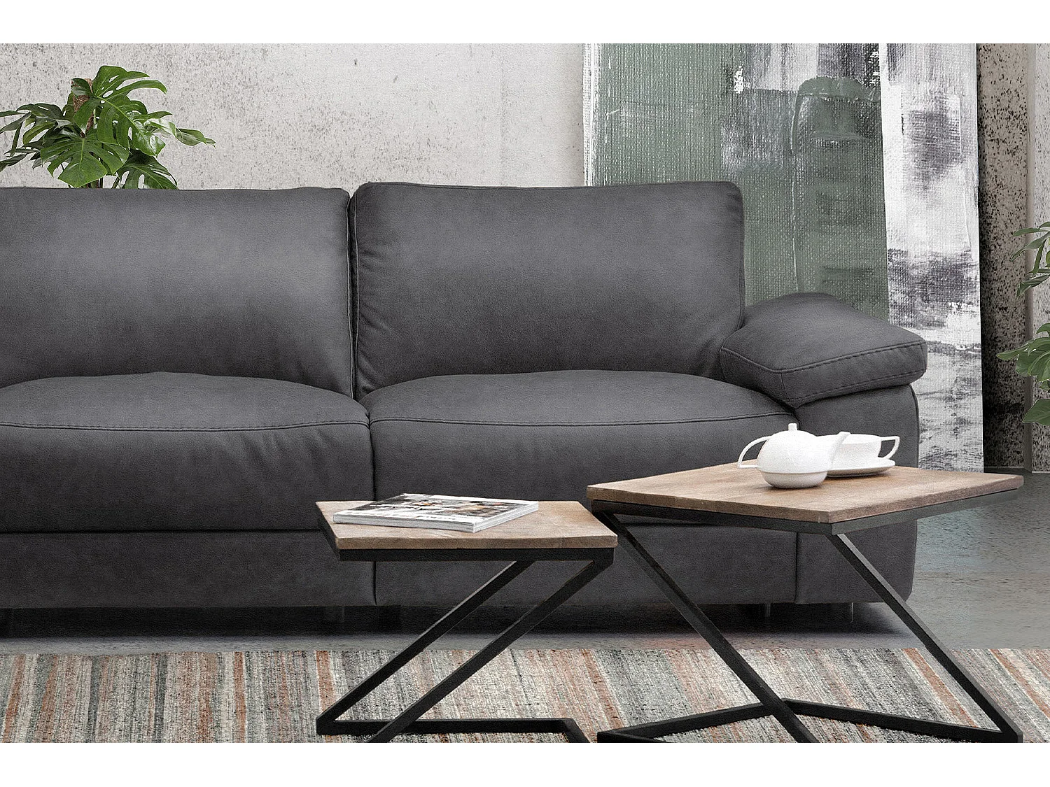 Ecksofa - Grau Webstoff - LOLA