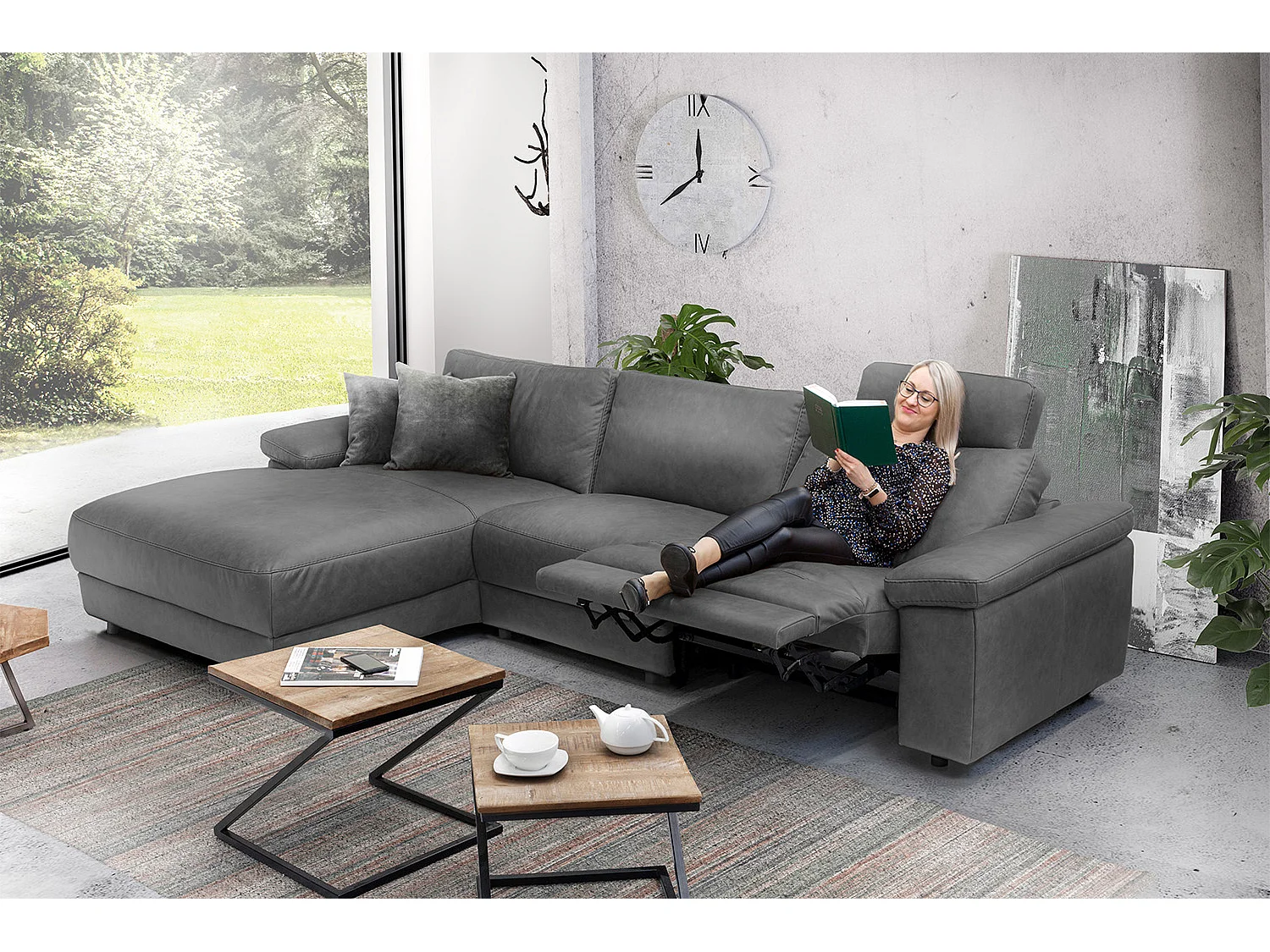 Ecksofa - Grau Webstoff - LOLA