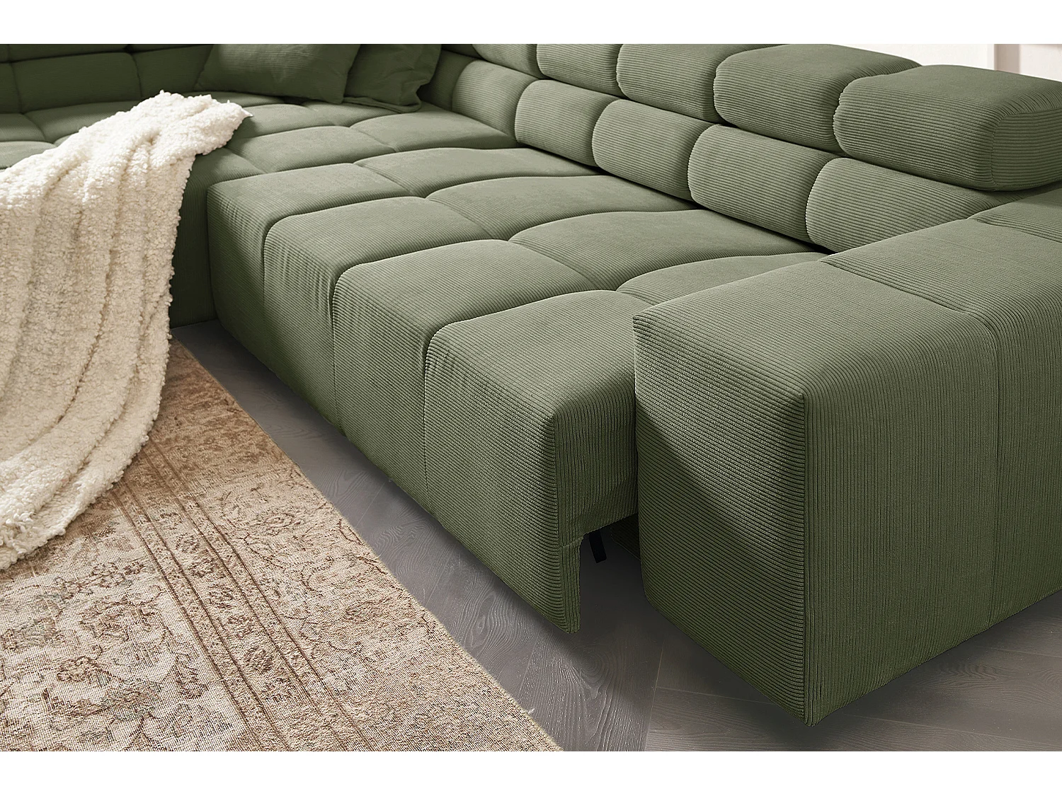 Ecksofa - Dunkelgrün Cord - NEVADA