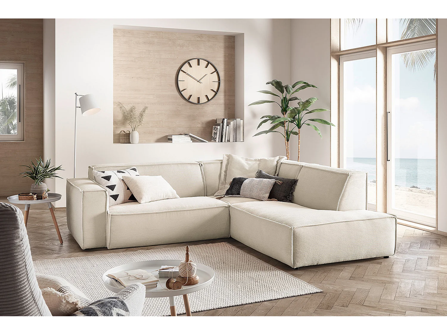 Ecksofa - Cremeweiß Cord - SAMU