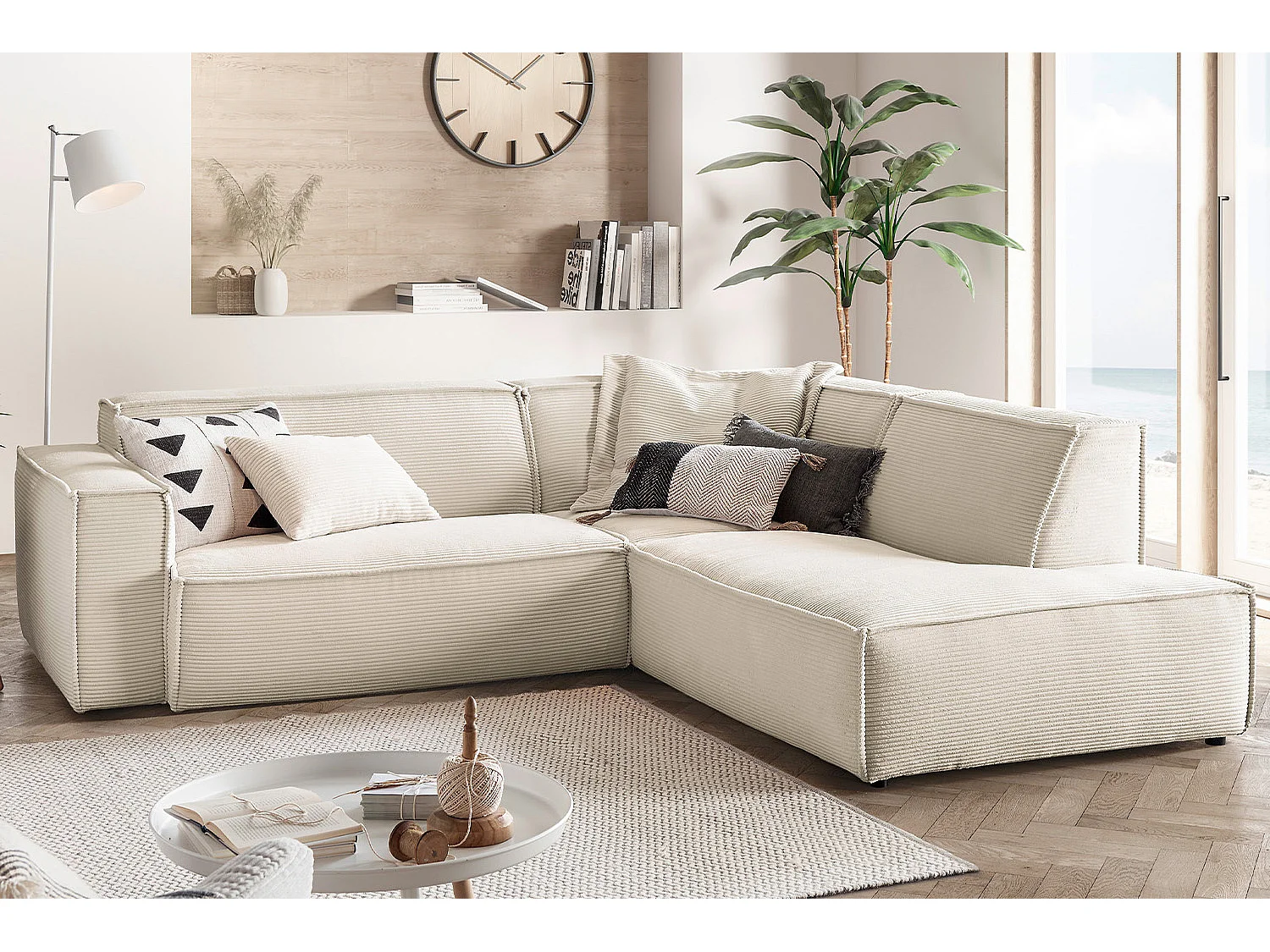 Ecksofa - Cremeweiß Cord - SAMU