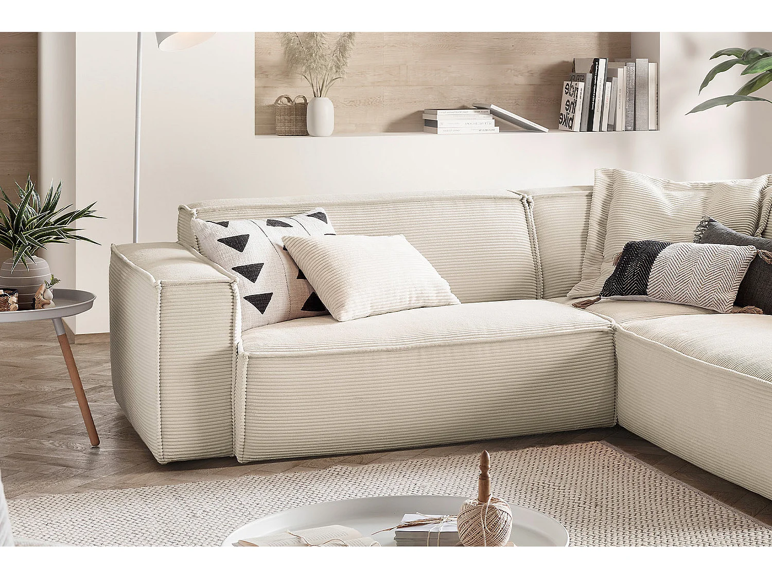 Ecksofa - Cremeweiß Cord - SAMU