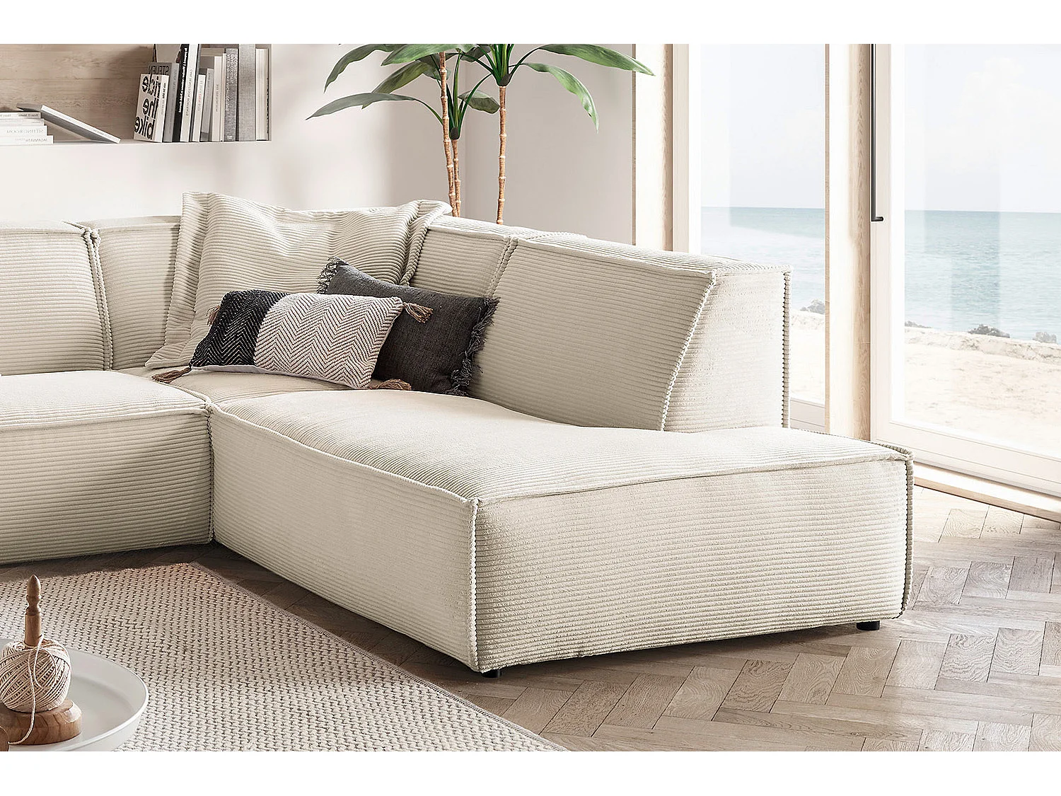 Ecksofa - Cremeweiß Cord - SAMU