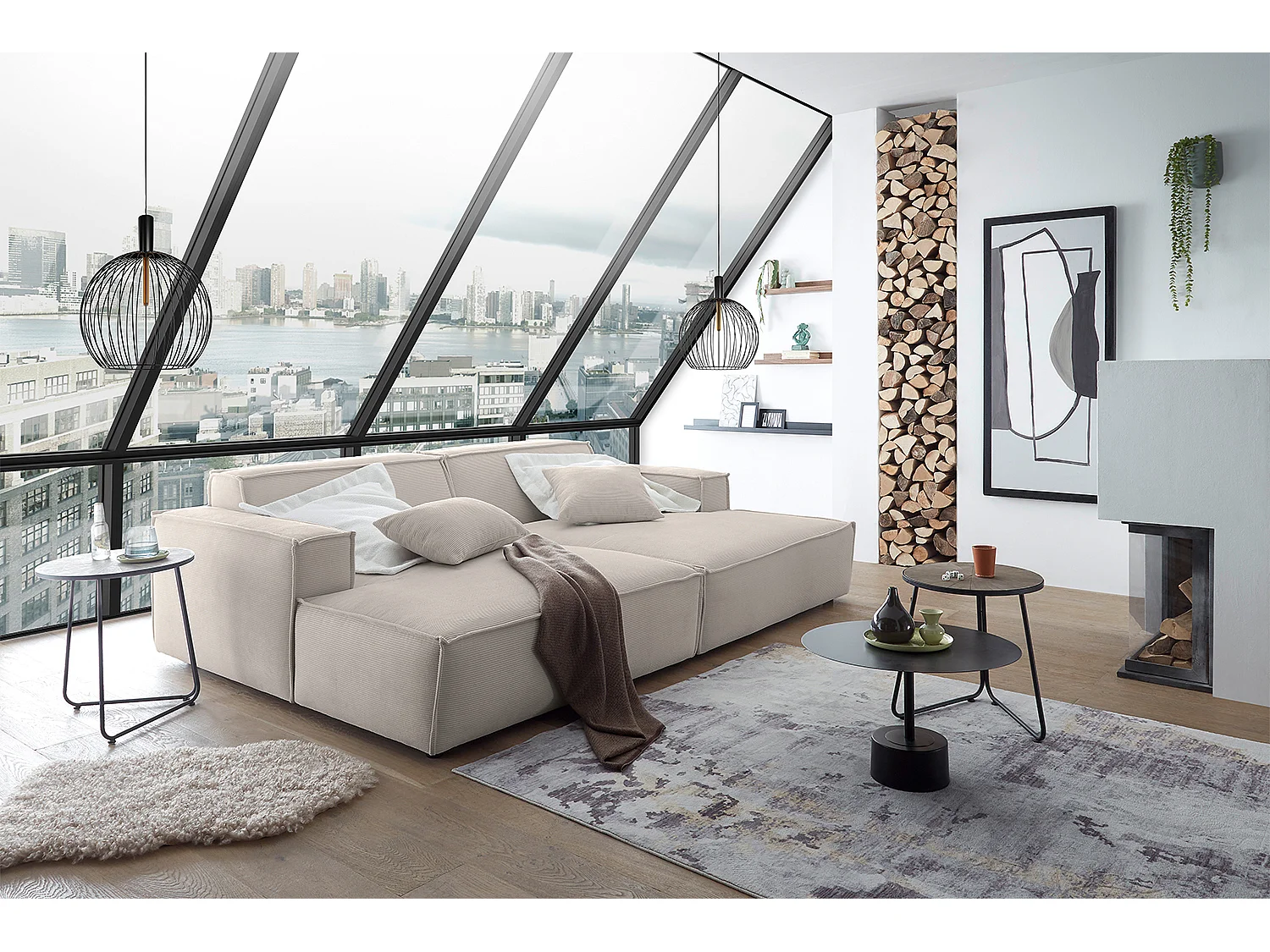 Canapé - beige Velours côtelé - SAMU