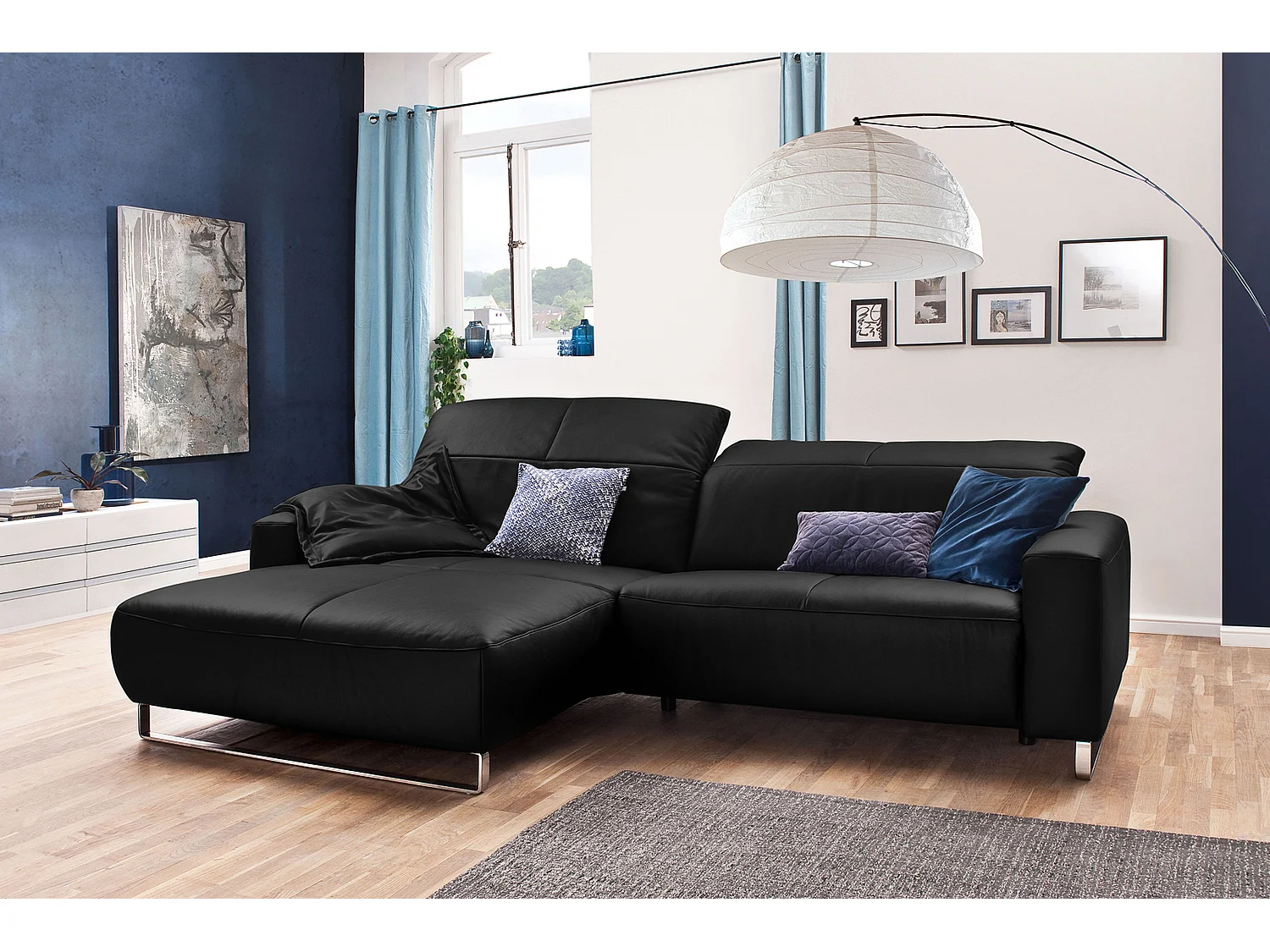 Ecksofa - Schwarz Leder - YORK