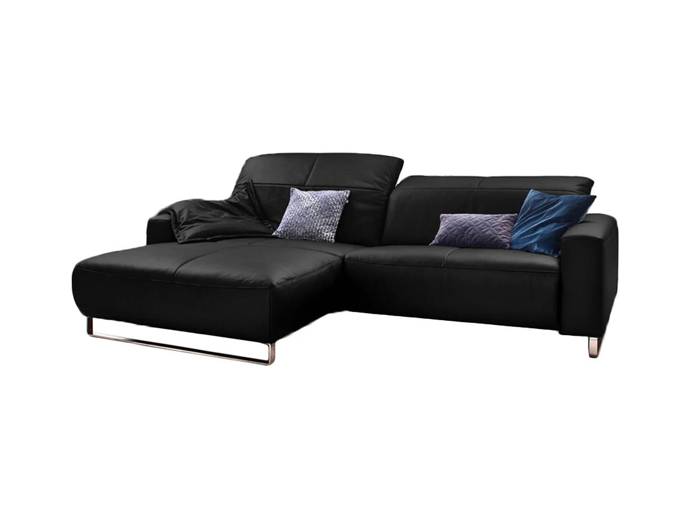 Ecksofa - Schwarz Leder - YORK