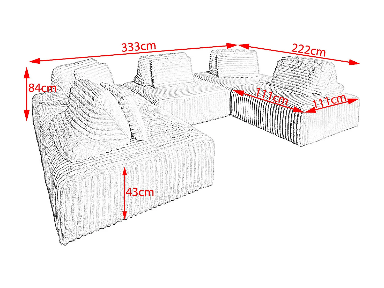 Modulsofa - Cremeweiß Cord - WIOLO SOFT