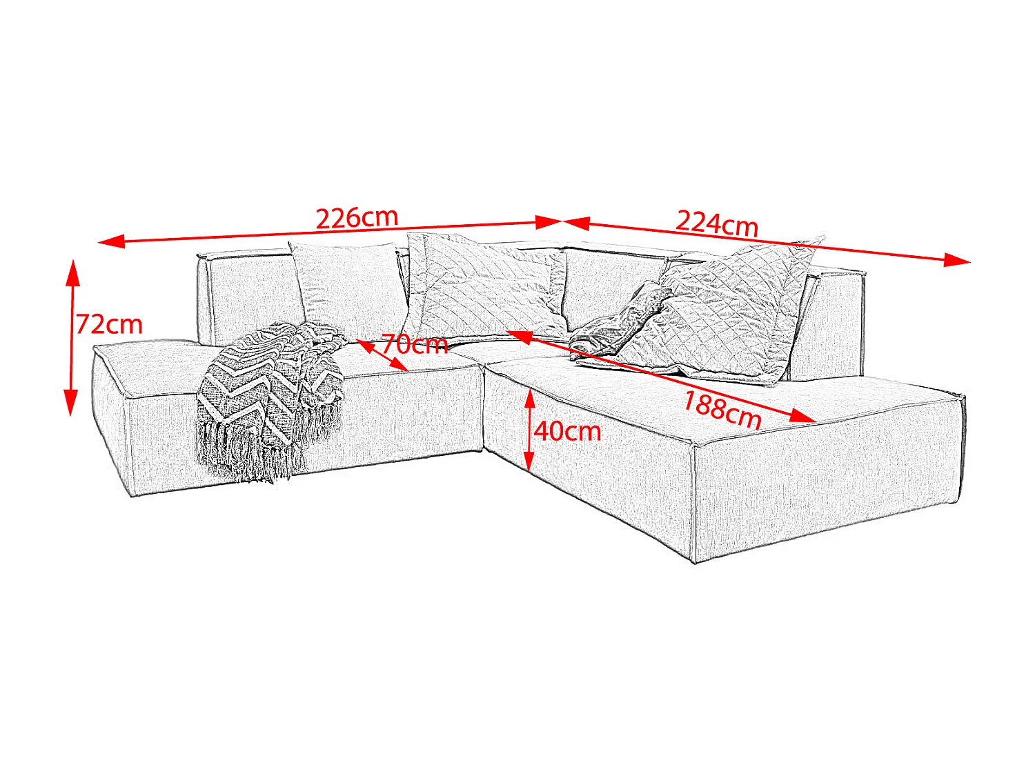 Ecksofa - Grau Webstoff - SAMU