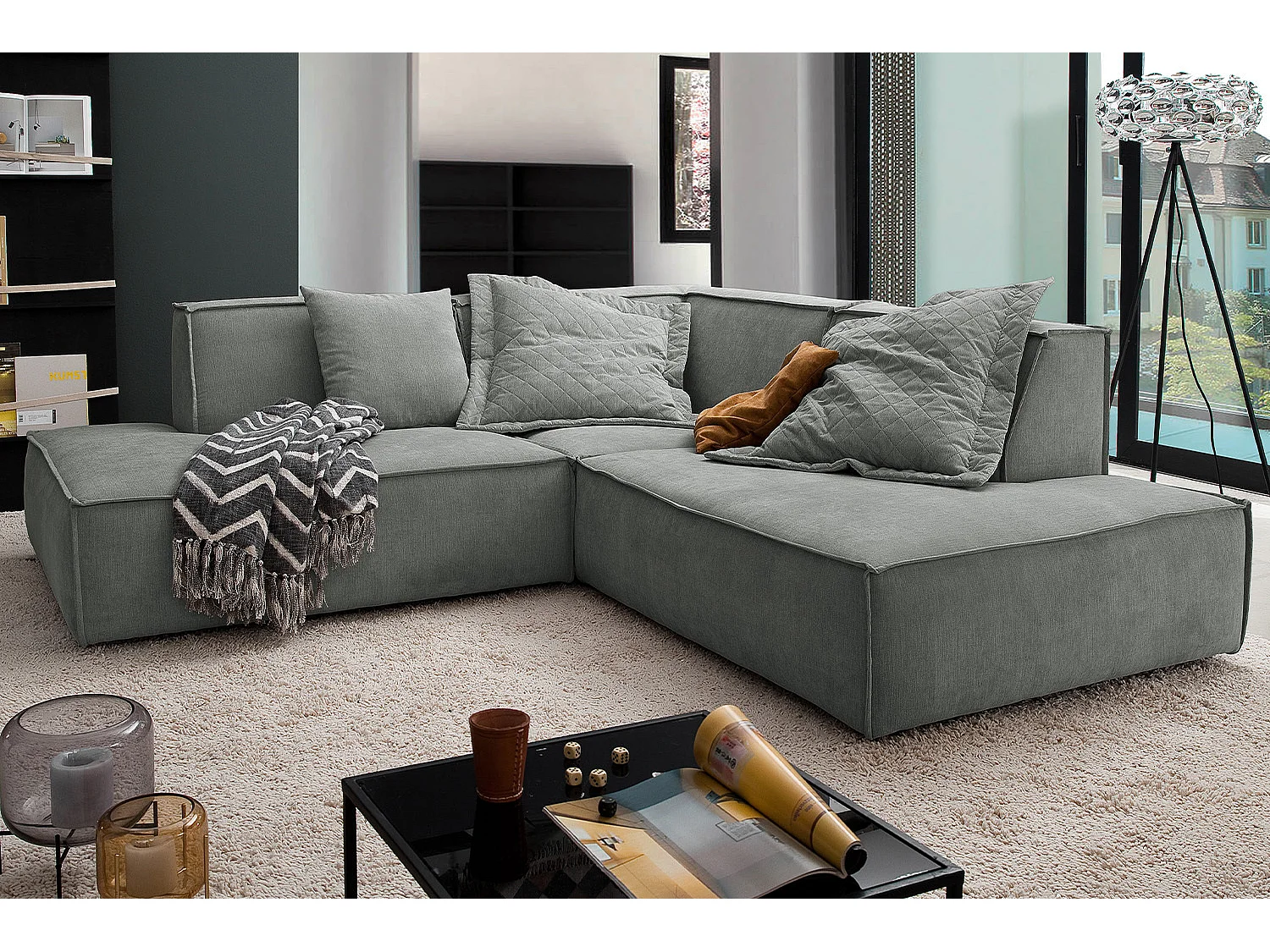 Ecksofa - Grau Webstoff - SAMU