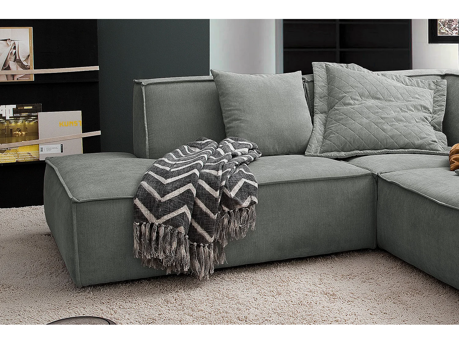 Ecksofa - Grau Webstoff - SAMU