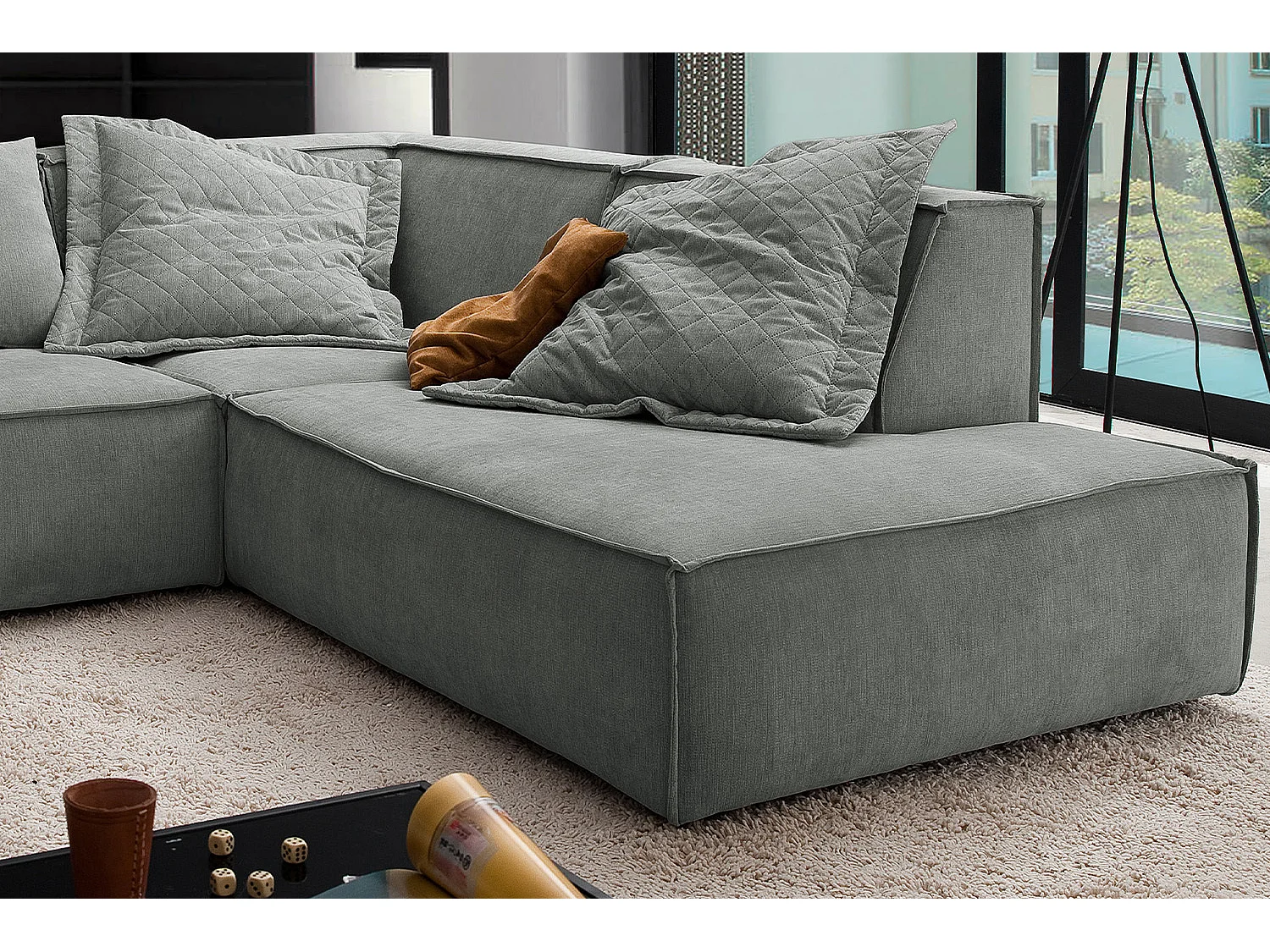 Ecksofa - Grau Webstoff - SAMU