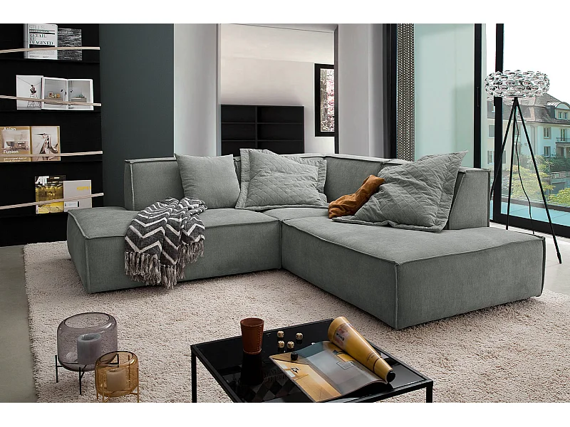 Ecksofa - Grau Webstoff - SAMU
