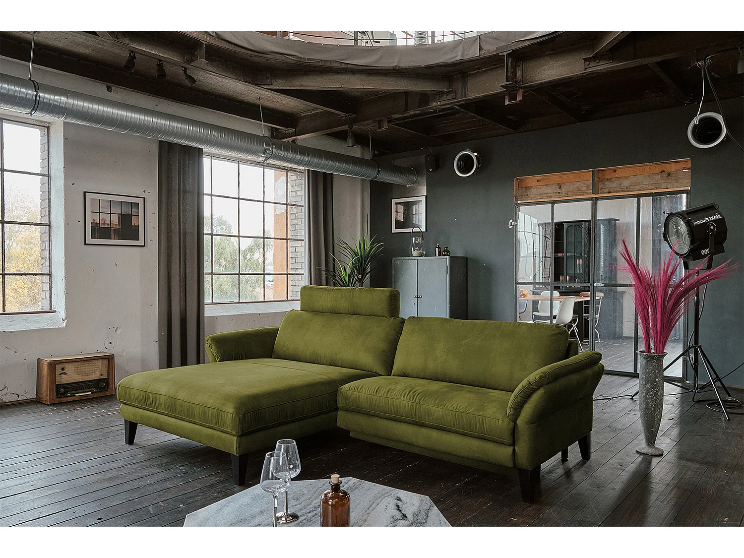 Ecksofa - Grün Webstoff - MALTA