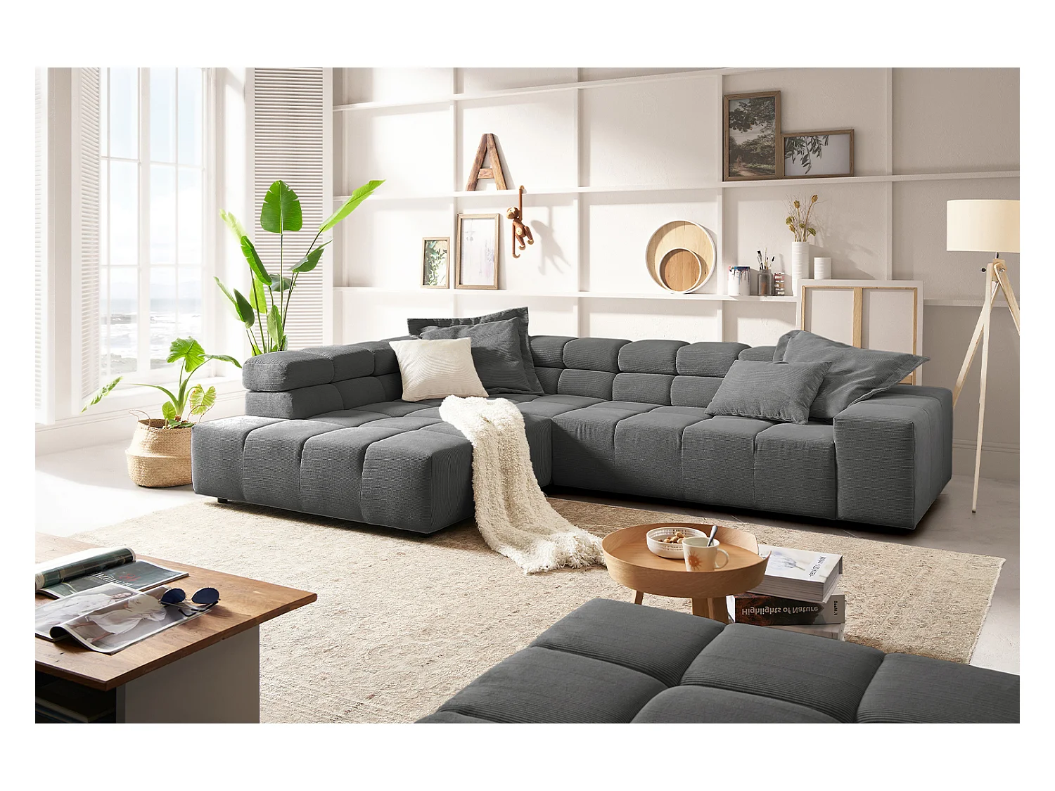 Ecksofa - Anthrazit Cord - NEVADA