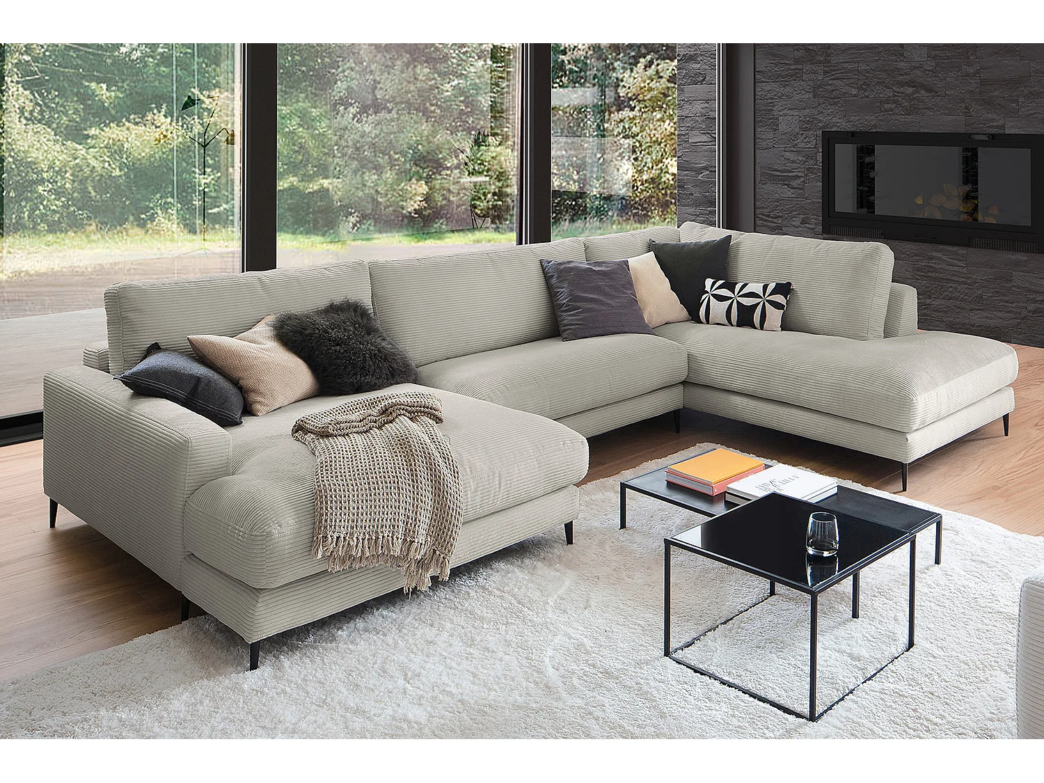 Canapé - gris pierre Velours côtelé - CARA