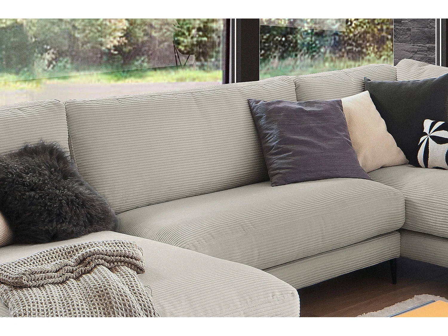 Canapé - gris pierre Velours côtelé - CARA