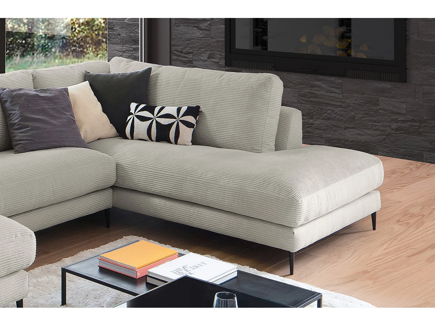 Canapé - gris pierre Velours côtelé - CARA