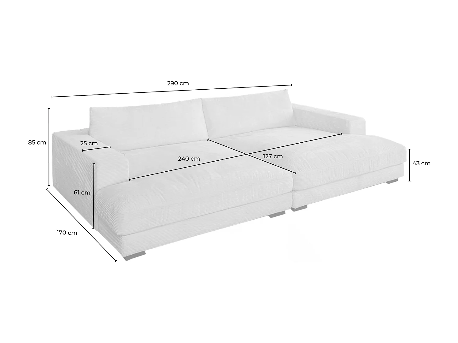 Bigsofa - Hellgrau Cord - MADELINE