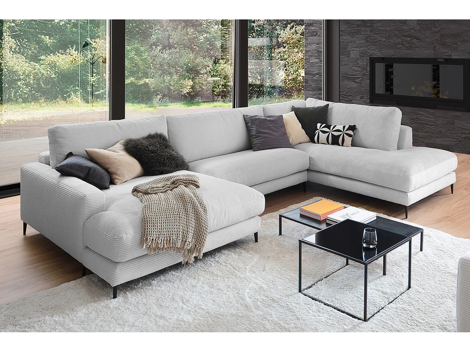 Wohnlandschaft - Hellgrau Cord - CARA