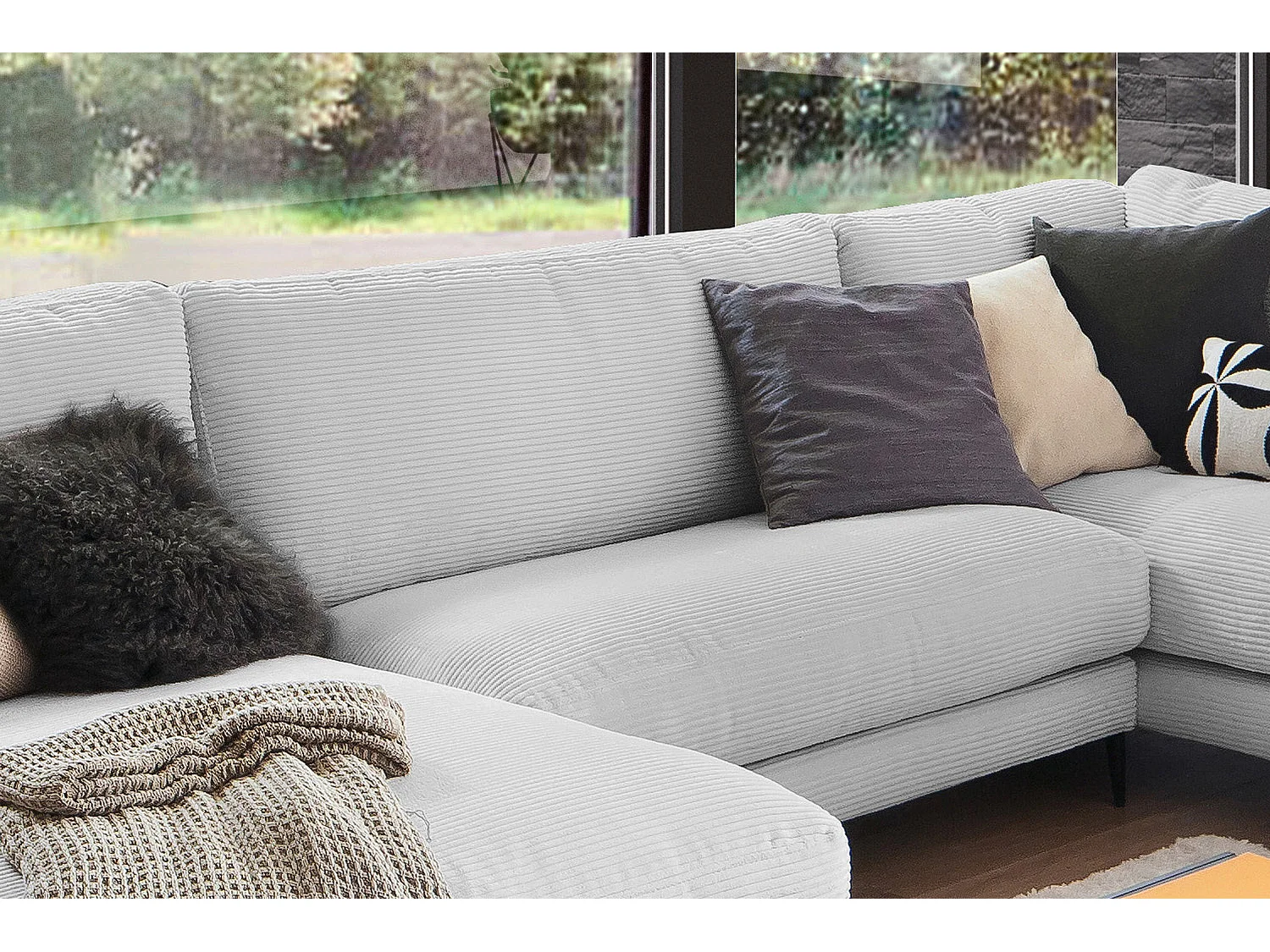 Wohnlandschaft - Hellgrau Cord - CARA