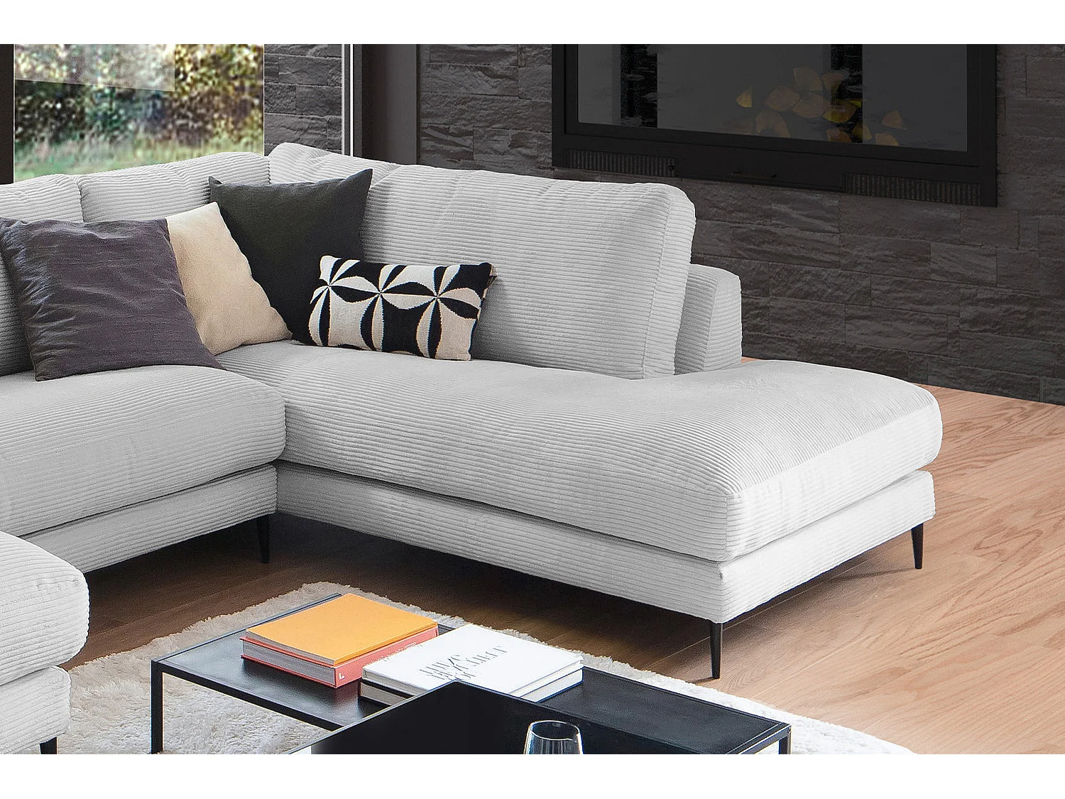 Wohnlandschaft - Hellgrau Cord - CARA