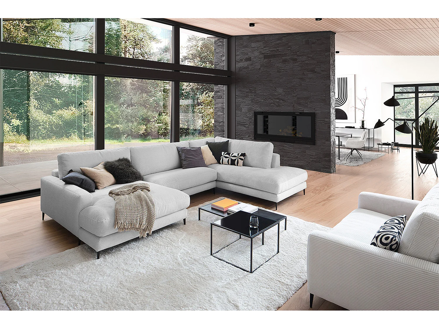 Canapé - gris clair Velours côtelé - CARA