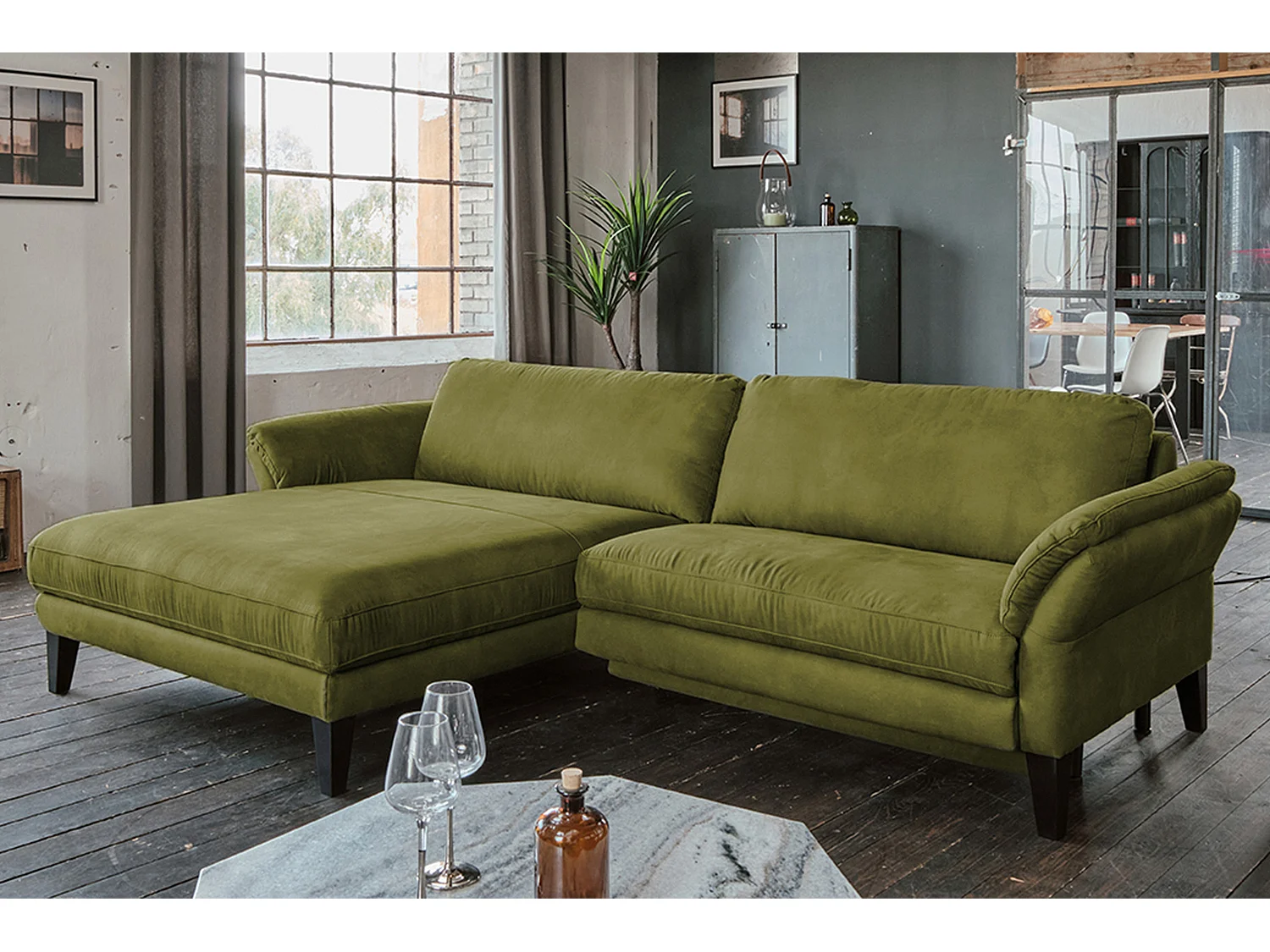 Ecksofa - Grün Webstoff - MALTA