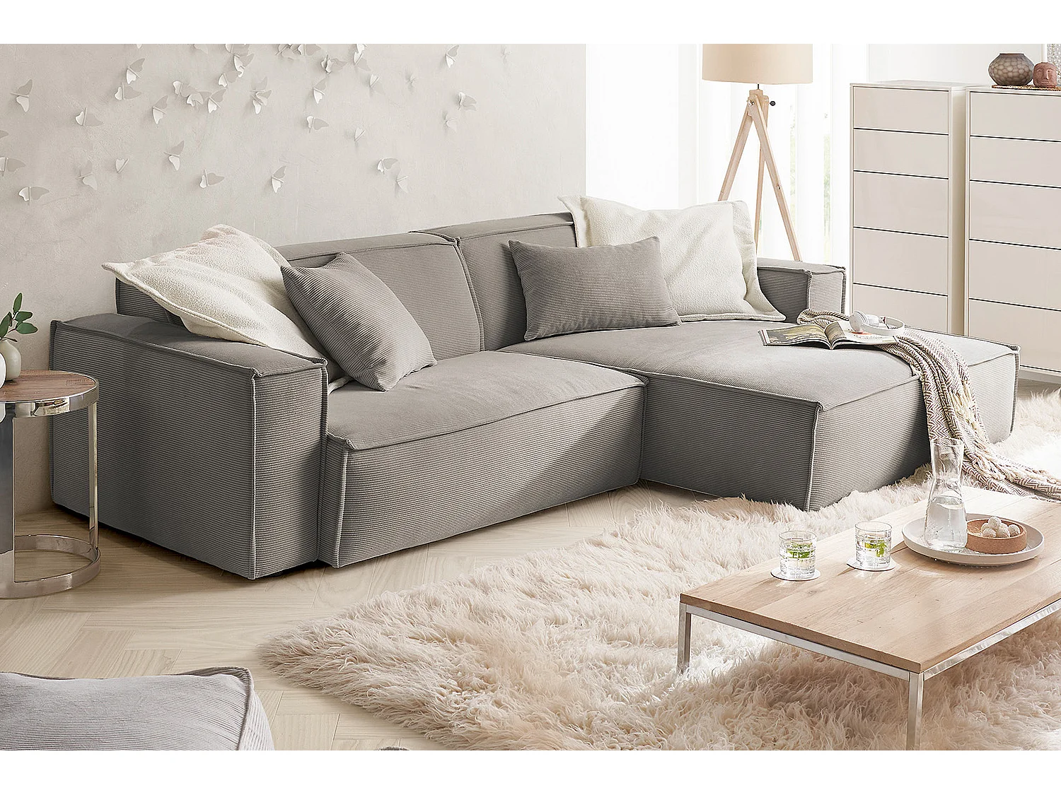 Ecksofa - Grau Cord - SAMU