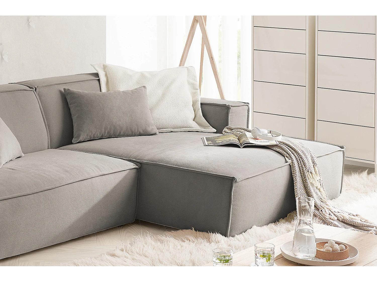 Ecksofa - Grau Cord - SAMU