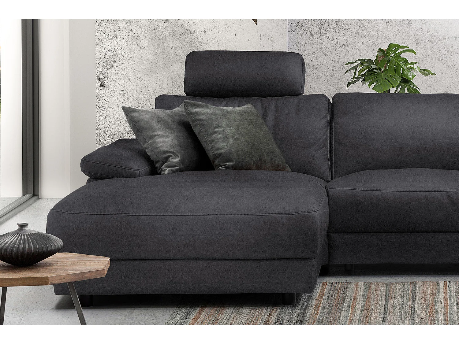 Hoekbank - Zwart Geweven stof - LOLA