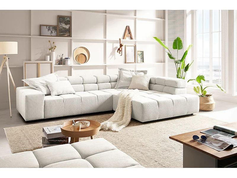 Ecksofa - Weiß Cord - NEVADA