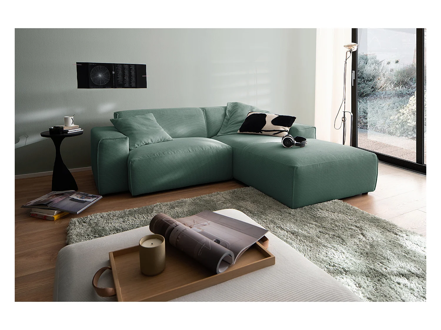 Ecksofa - Smaragdgrün Cord - RANI
