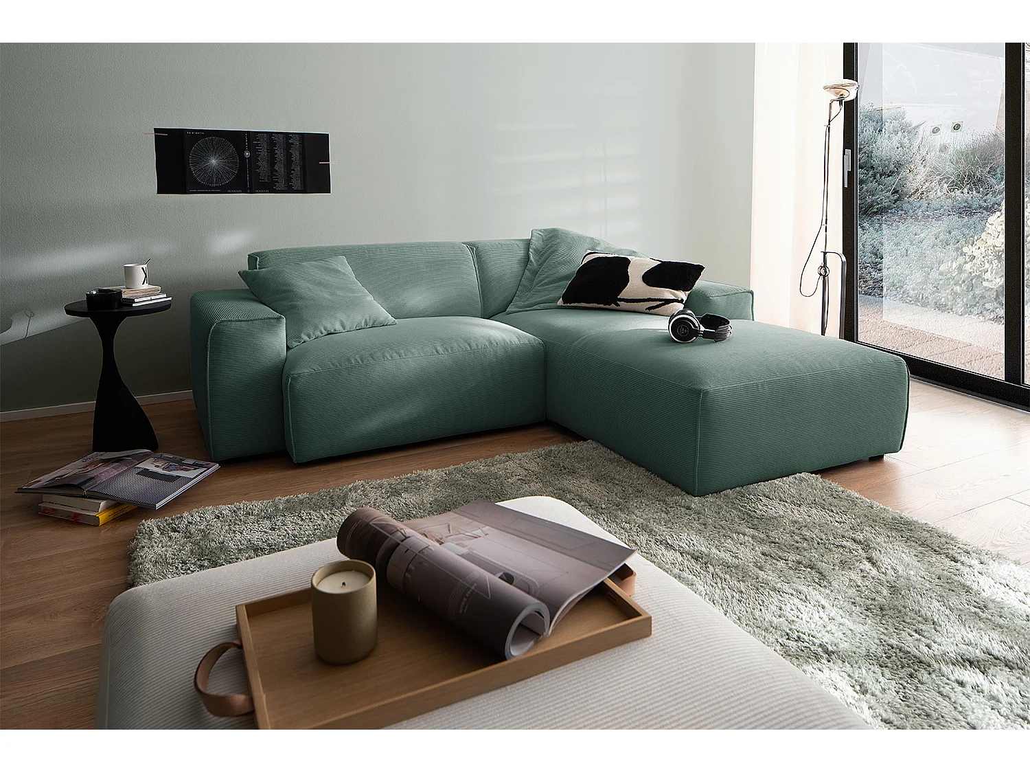 Ecksofa - Smaragdgrün Cord - RANI