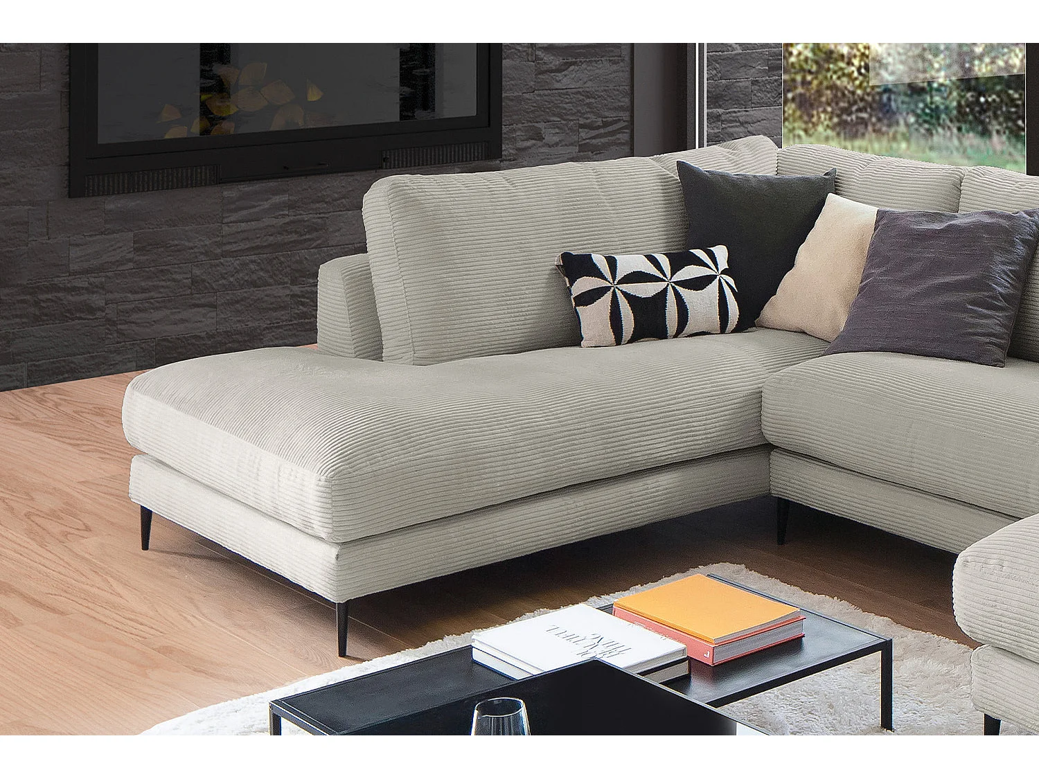 Wohnlandschaft - Steingrau Cord - CARA