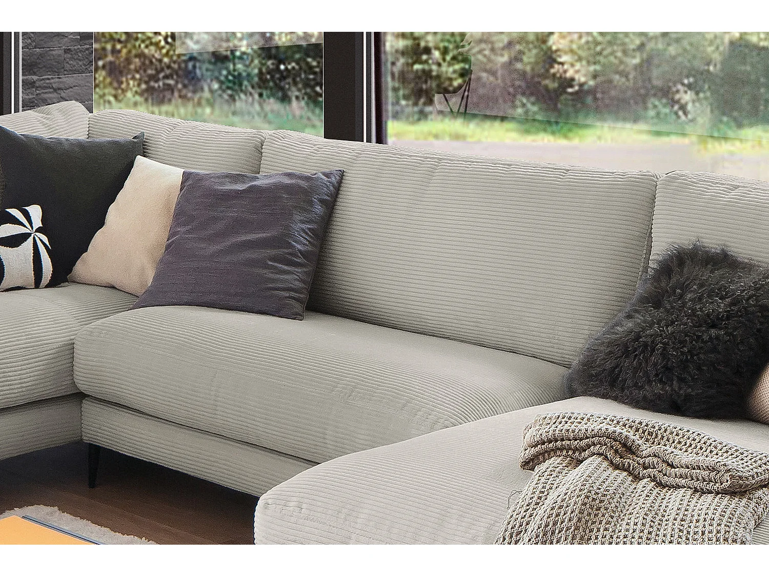 Wohnlandschaft - Steingrau Cord - CARA