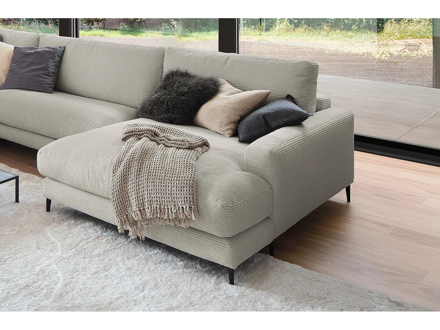 Wohnlandschaft - Steingrau Cord - CARA