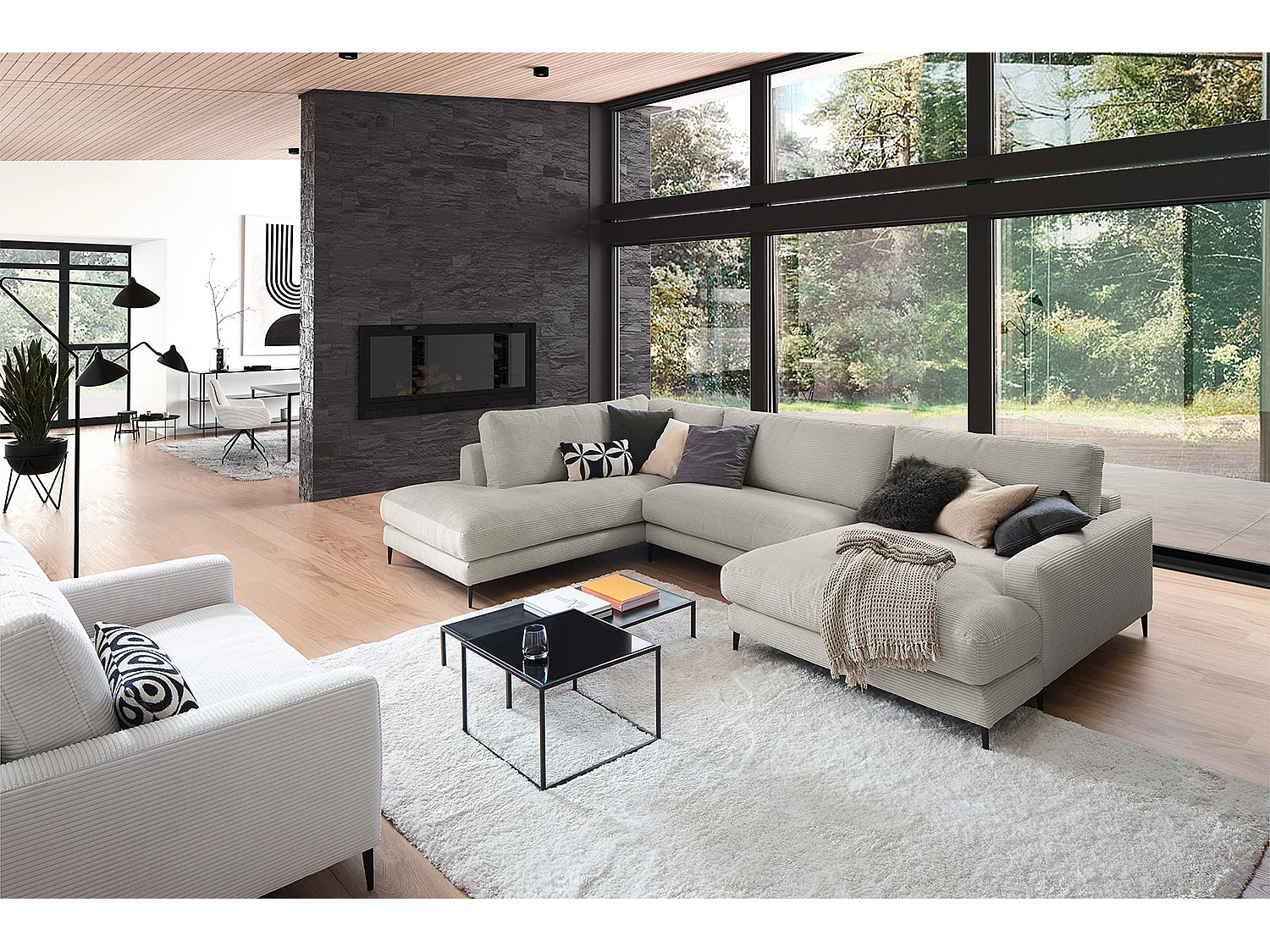 Wohnlandschaft - Steingrau Cord - CARA