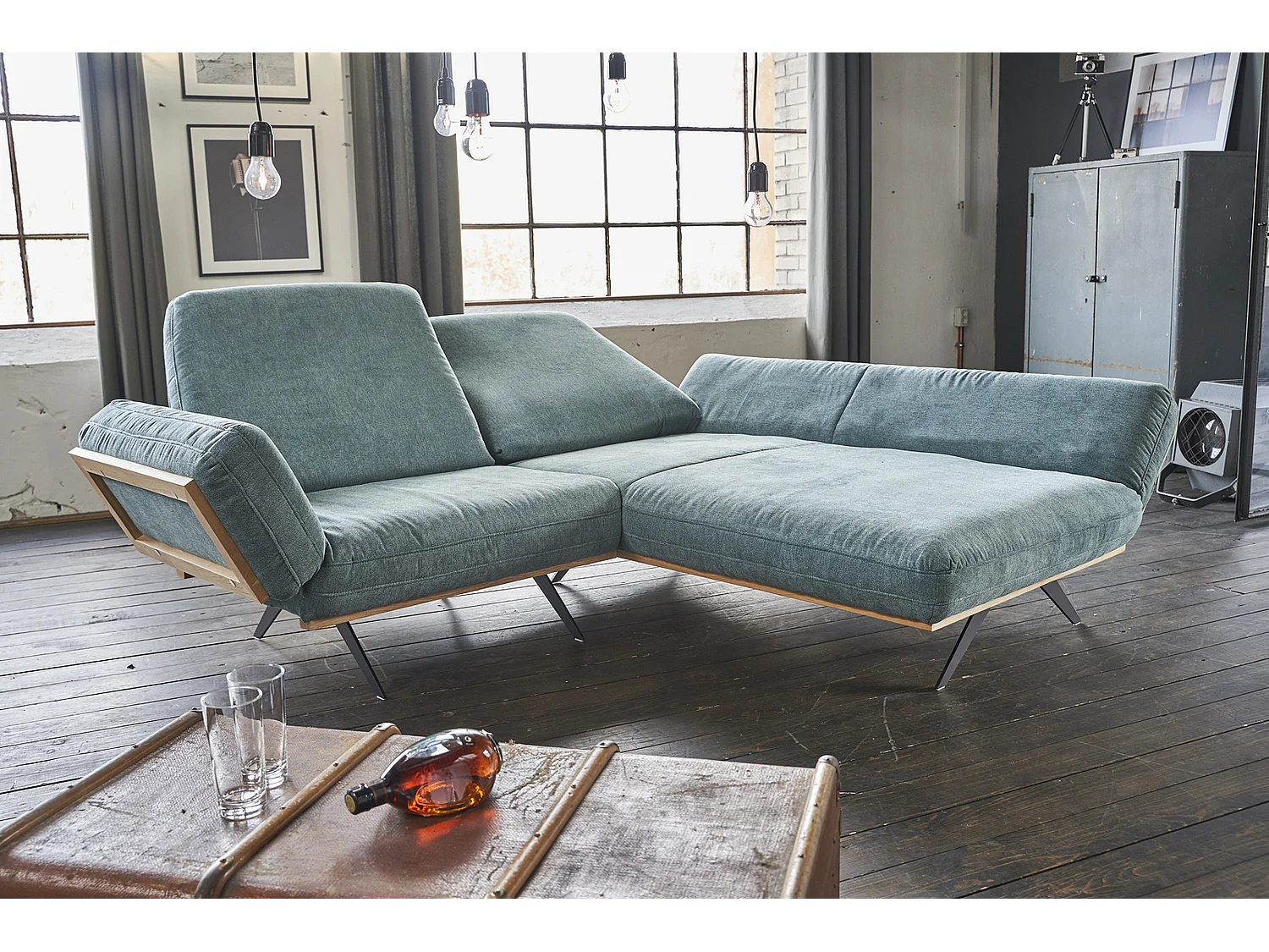 Ecksofa - Petrol Holz - NINO