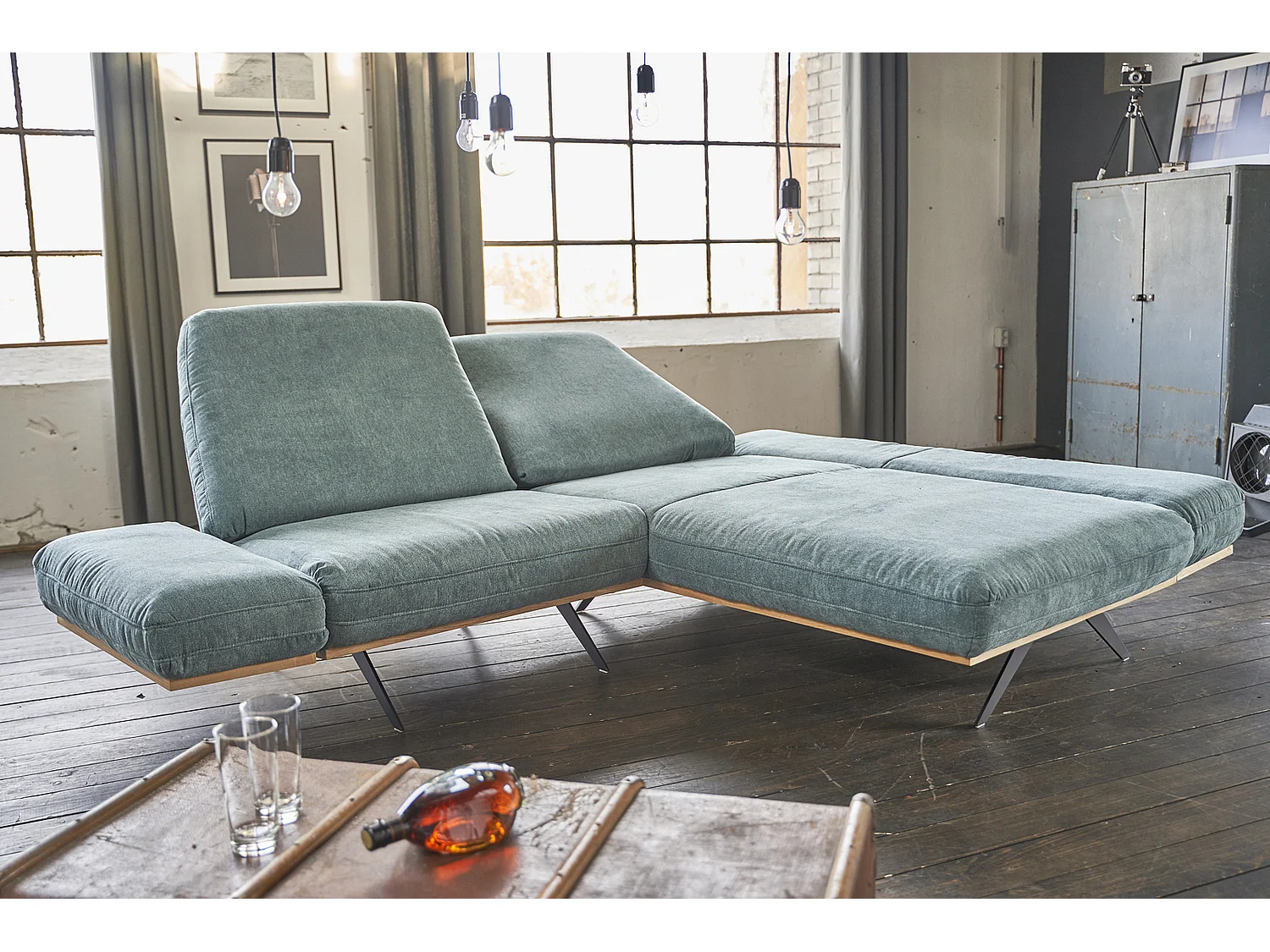 Ecksofa - Petrol Holz - NINO