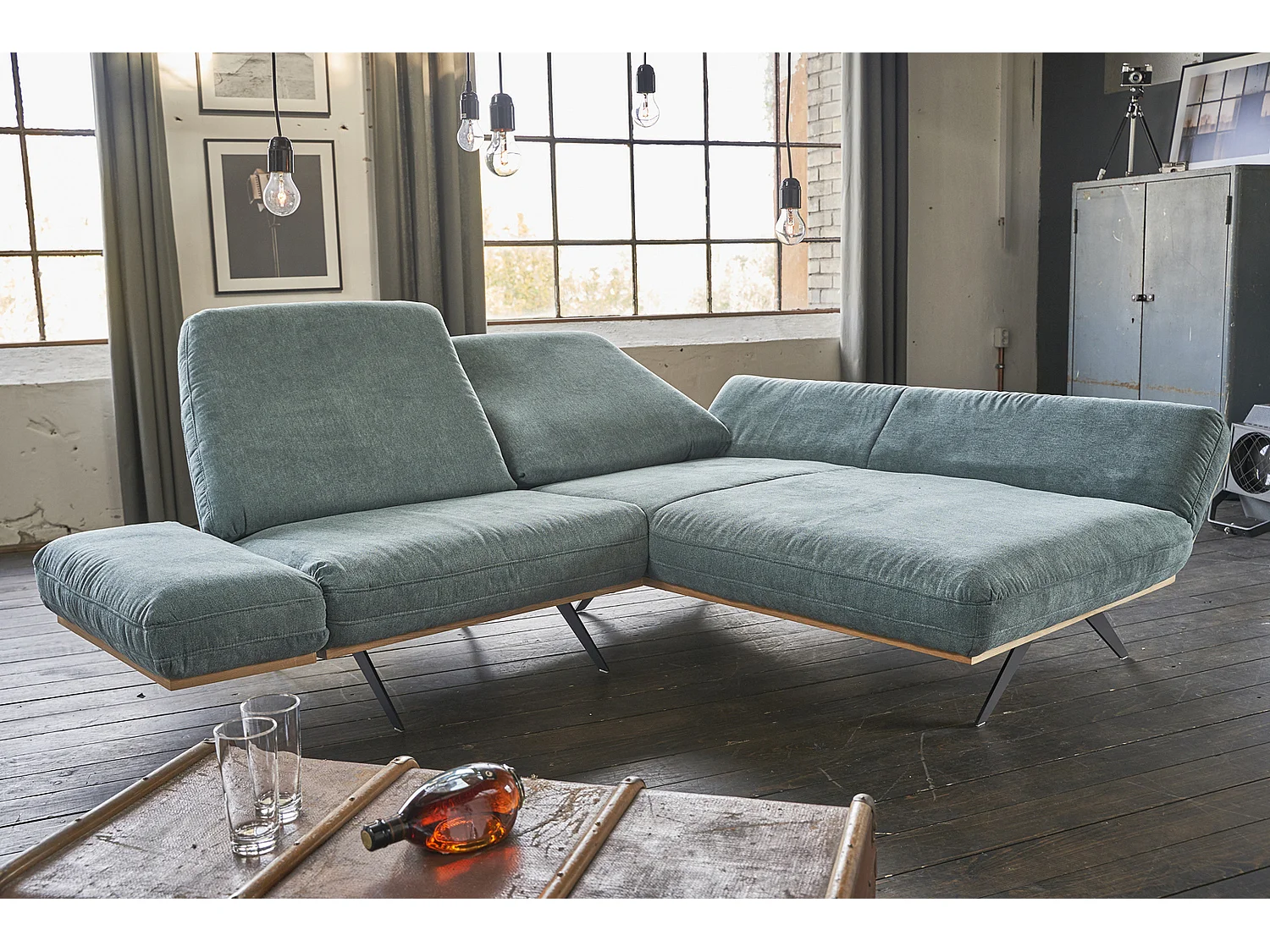 Ecksofa - Petrol Holz - NINO