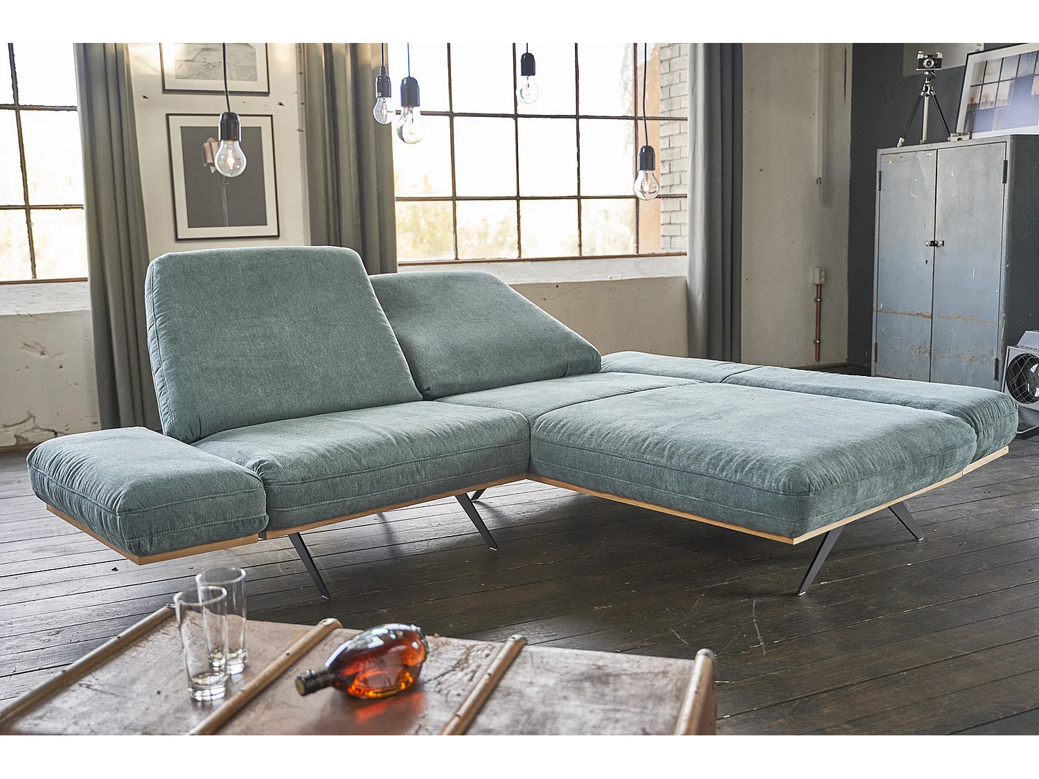 Ecksofa - Petrol Holz - NINO