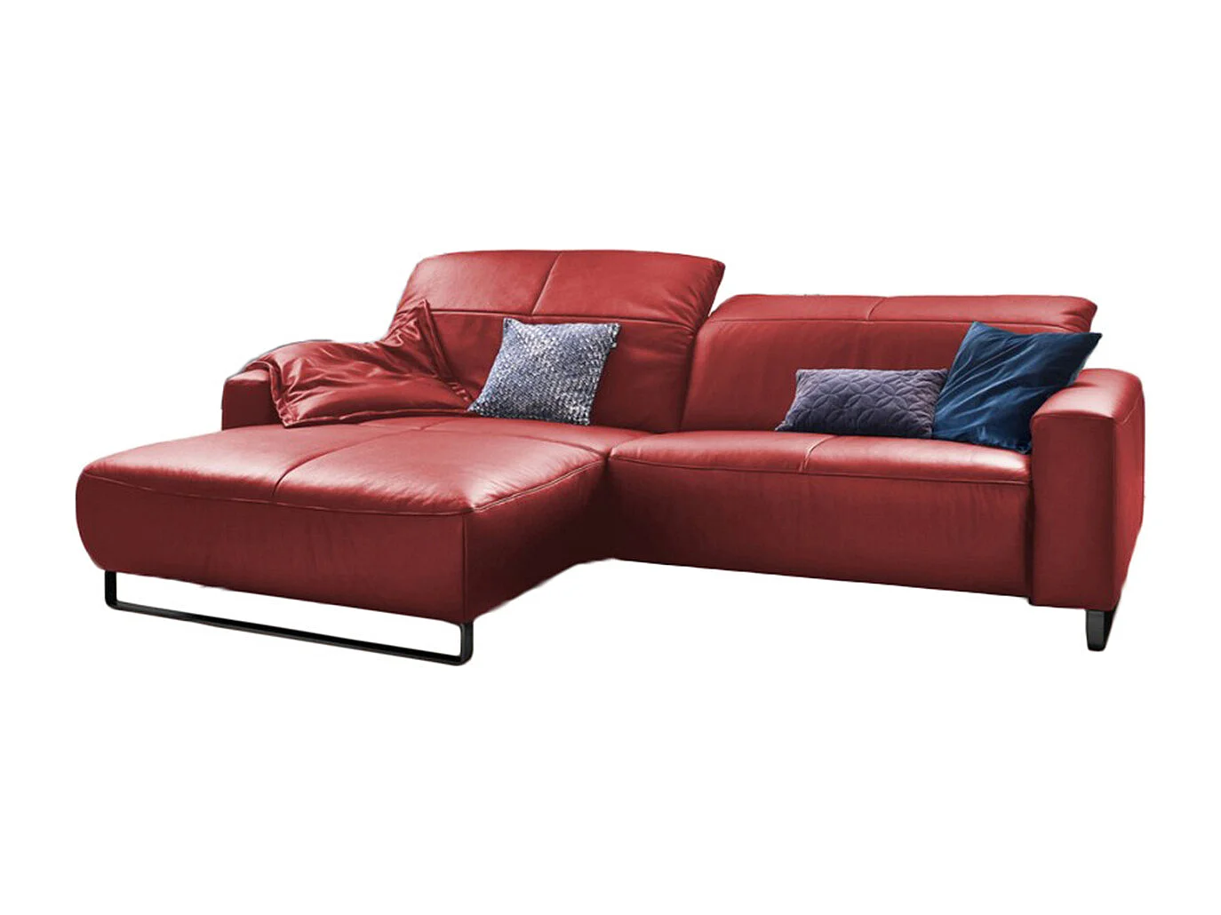 Ecksofa - Hochglanz Rot Leder - YORK