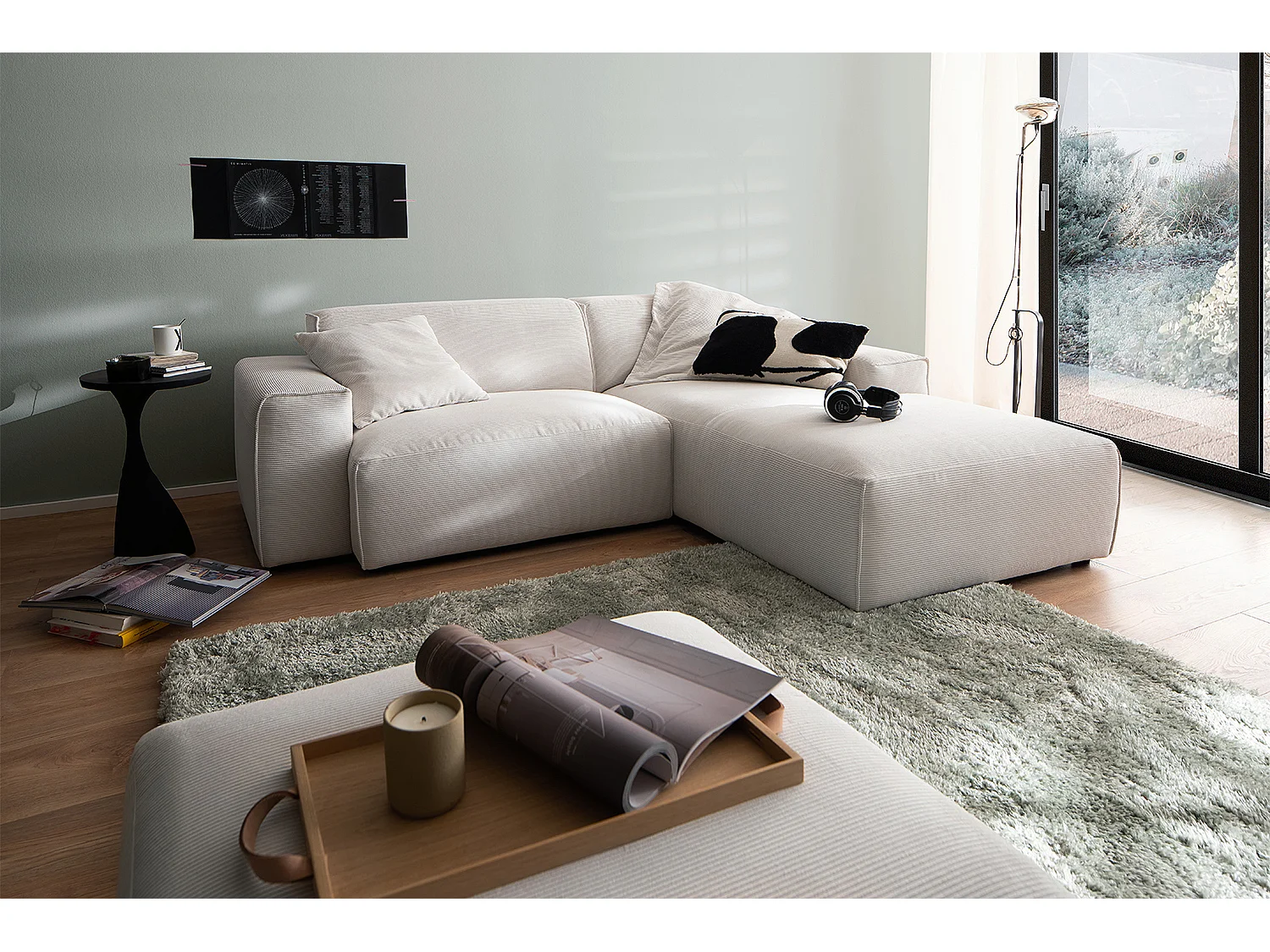 Ecksofa - Weiß Cord - RANI