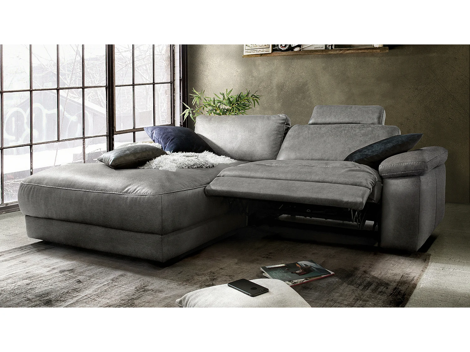 Divano angolare - Grigio tessuto intrecciato - LOLA