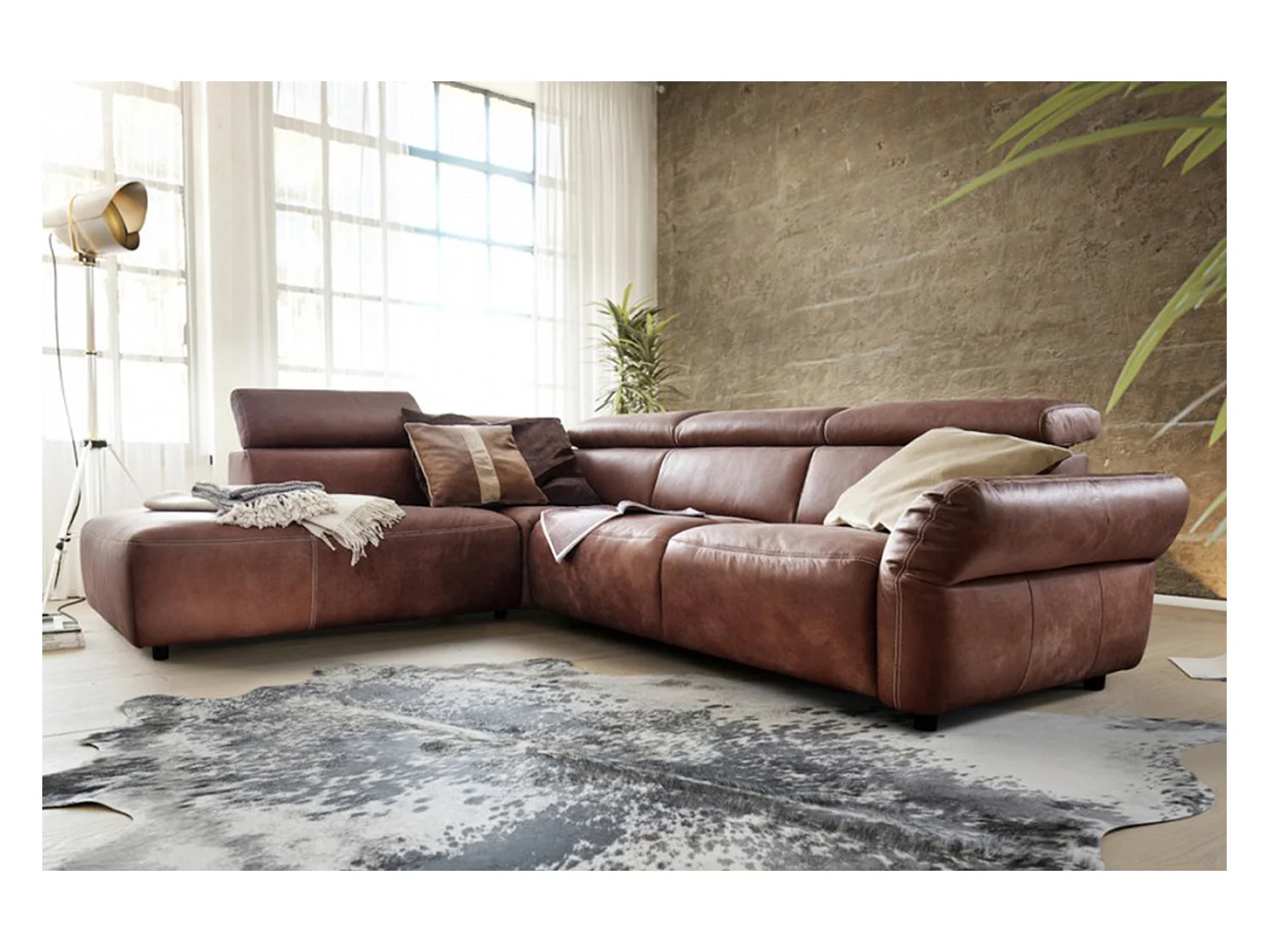 Ecksofa - Braun Leder - RISO