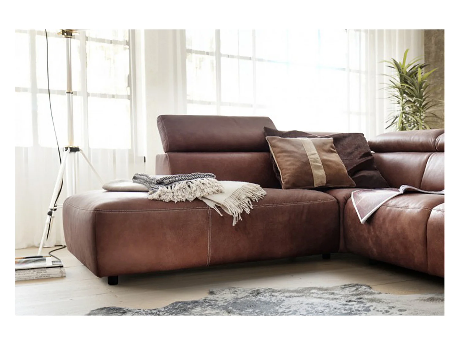 Ecksofa - Braun Leder - RISO